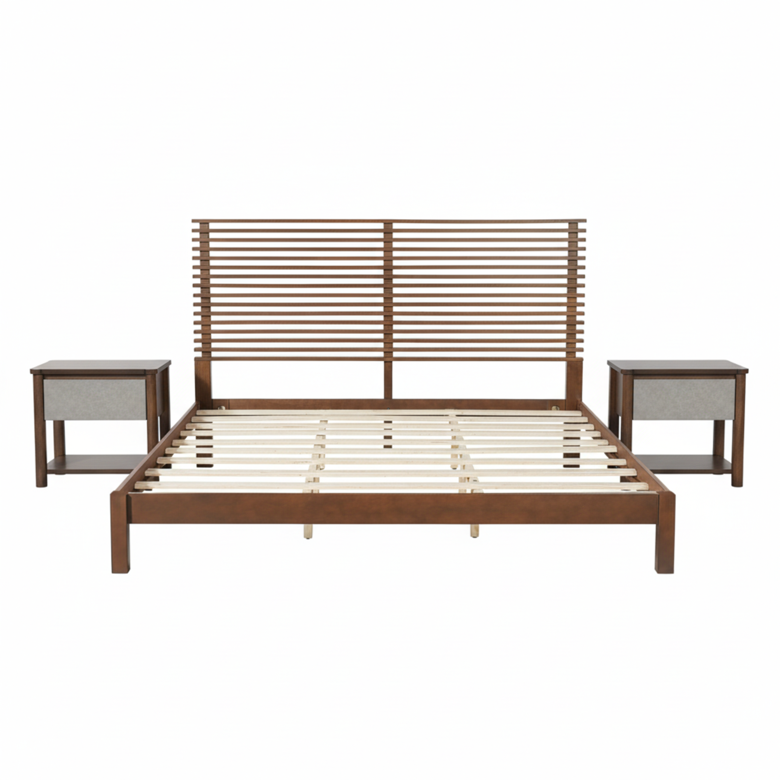 Premium Solid Wood King Size Bed Frame with Headboard, -Walnut Color, 600lbs Capacity, for Modern Bedroom,No Box Spring Needed, Fits All Mattresses - Image 6