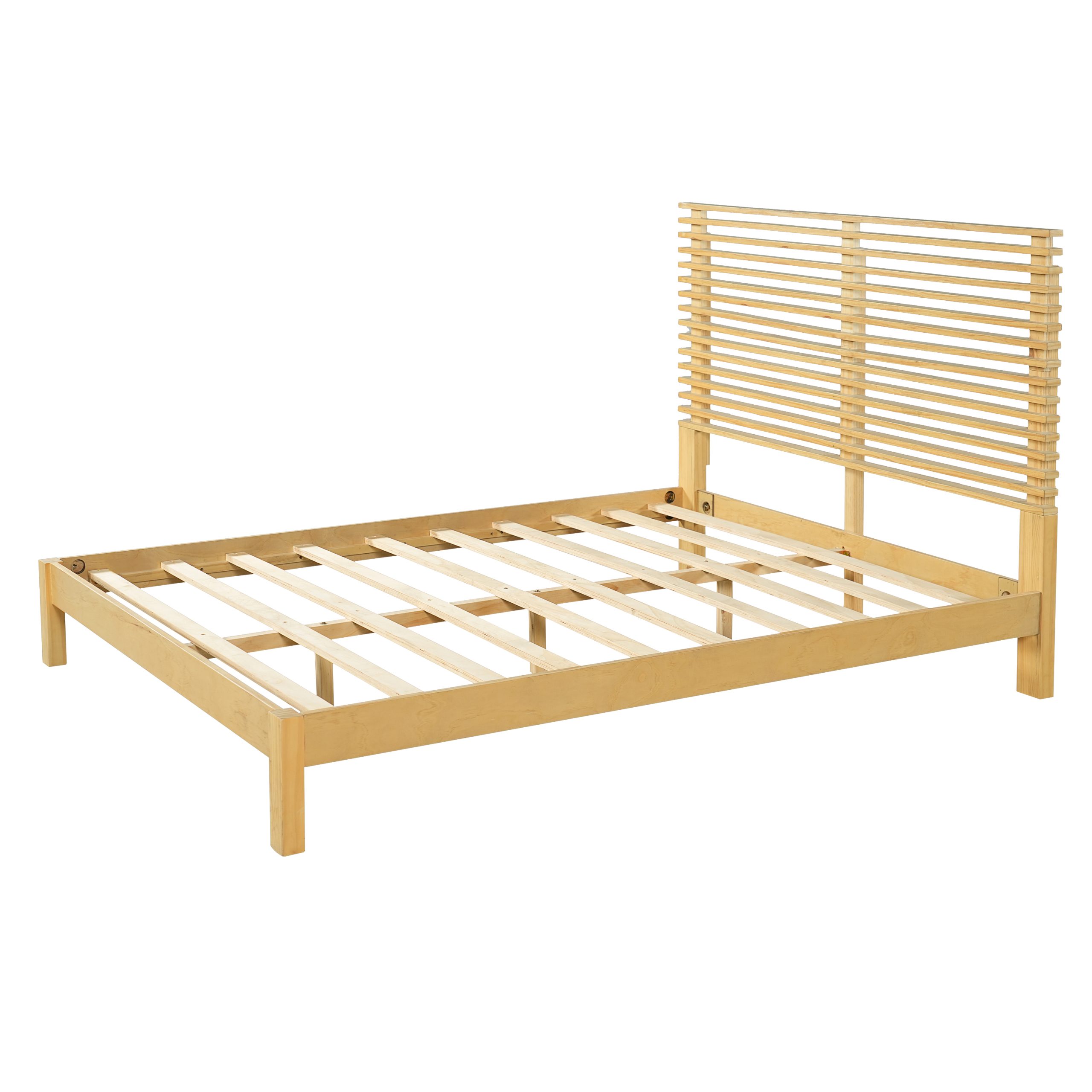 Premium Solid Wood Queen Size Platform Bed Frame with Horizontal Slat Headboard, Modern Natural Wood Bedroom Furniture, 600 lbs Weight Capacity,No Box Spring Needed, Fits All Mattresses - Image 4