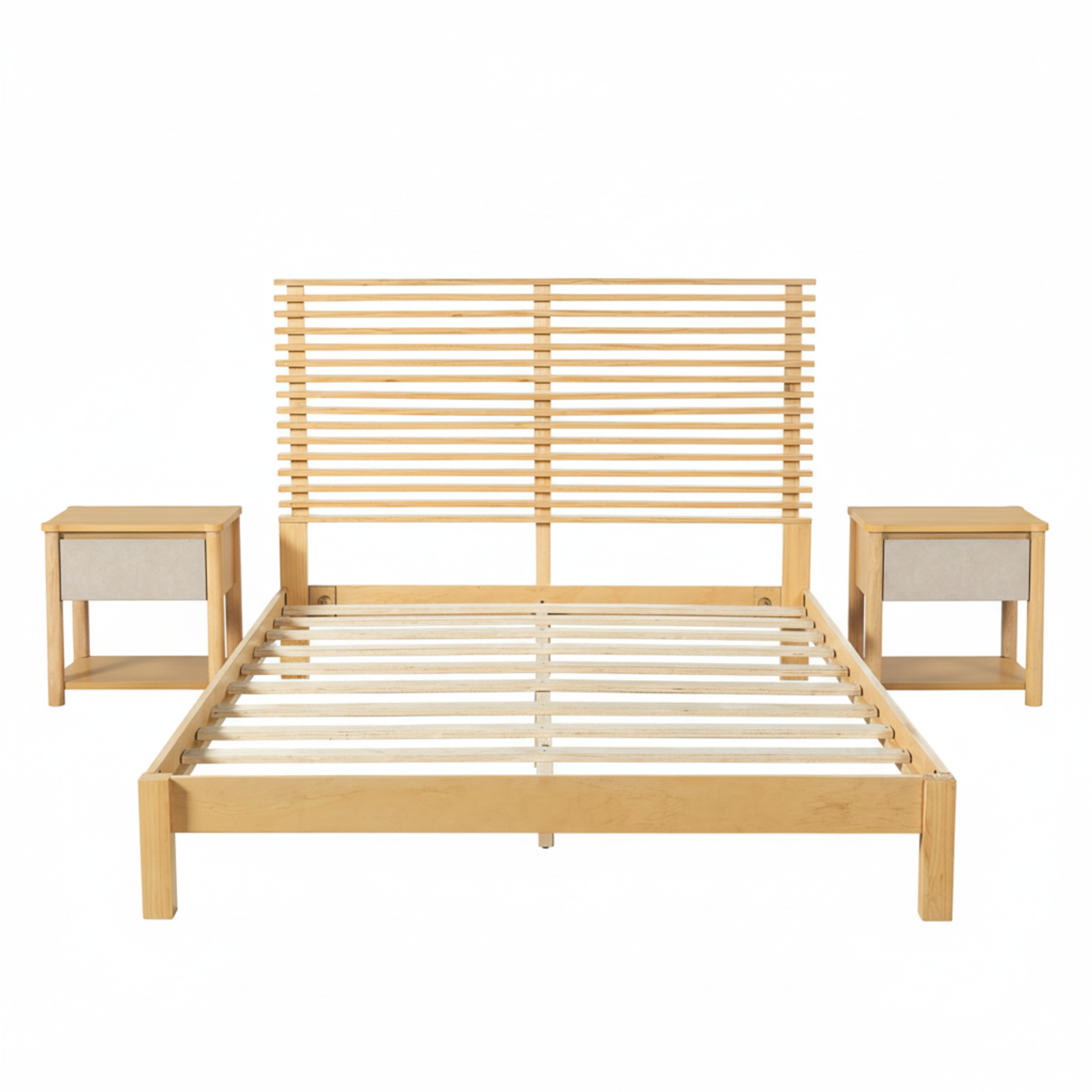 Premium Solid Wood Queen Size Platform Bed Frame with Horizontal Slat Headboard, Modern Natural Wood Bedroom Furniture, 600 lbs Weight Capacity,No Box Spring Needed, Fits All Mattresses - Image 5