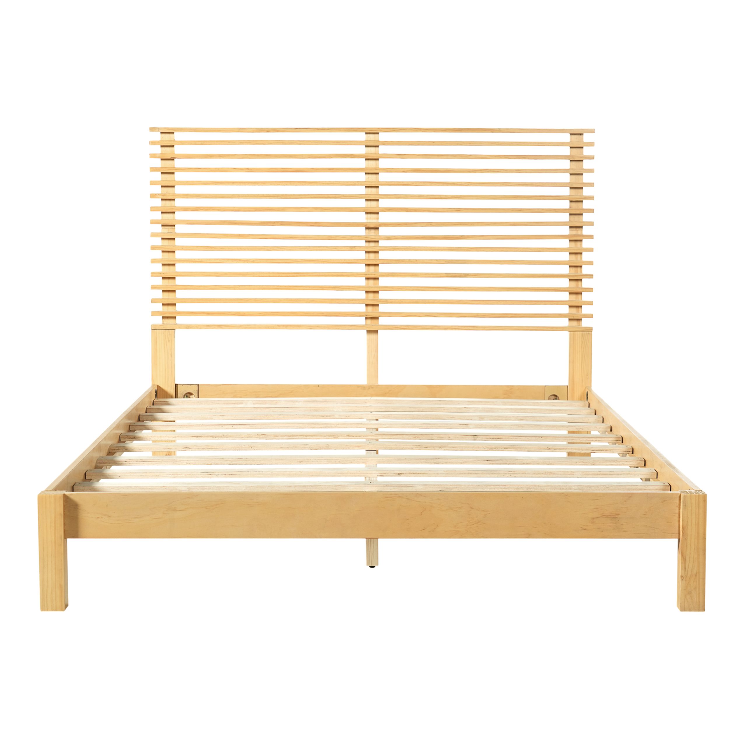 Premium Solid Wood Queen Size Platform Bed Frame with Horizontal Slat Headboard, Modern Natural Wood Bedroom Furniture, 600 lbs Weight Capacity,No Box Spring Needed, Fits All Mattresses - Image 6