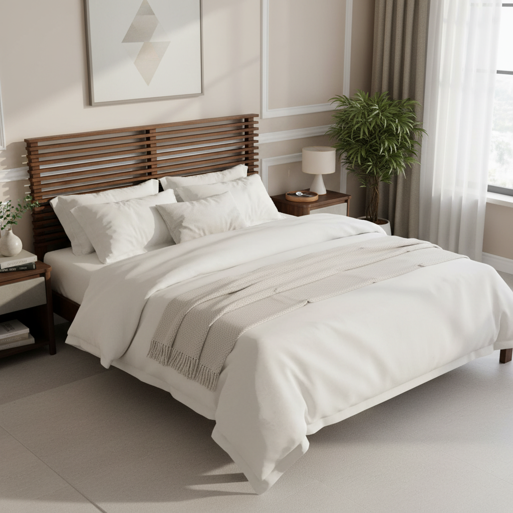 Premium Solid Wood Queen Size Platform Bed Frame with Horizontal Slat Headboard, Modern Walnut Wood Bedroom Furniture, 600 lbs Weight Capacity,No Box Spring Needed, Fits All Mattresses - Image 3