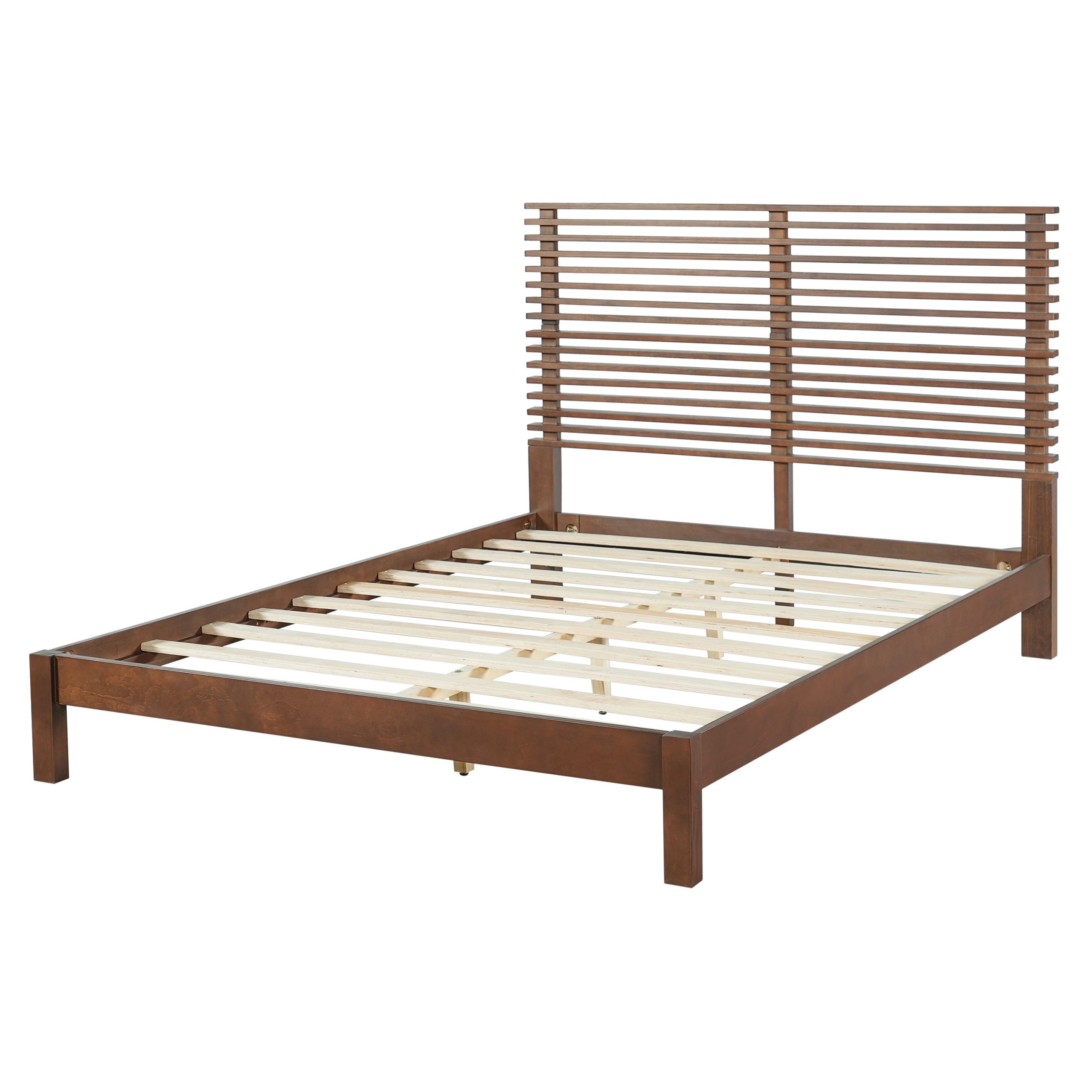 Premium Solid Wood Queen Size Platform Bed Frame with Horizontal Slat Headboard, Modern Walnut Wood Bedroom Furniture, 600 lbs Weight Capacity,No Box Spring Needed, Fits All Mattresses - Image 4