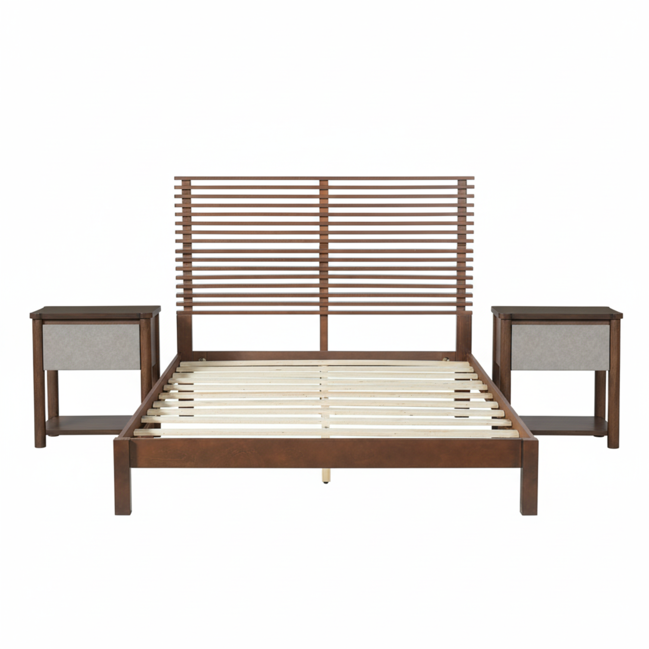 Premium Solid Wood Queen Size Platform Bed Frame with Horizontal Slat Headboard, Modern Walnut Wood Bedroom Furniture, 600 lbs Weight Capacity,No Box Spring Needed, Fits All Mattresses - Image 5