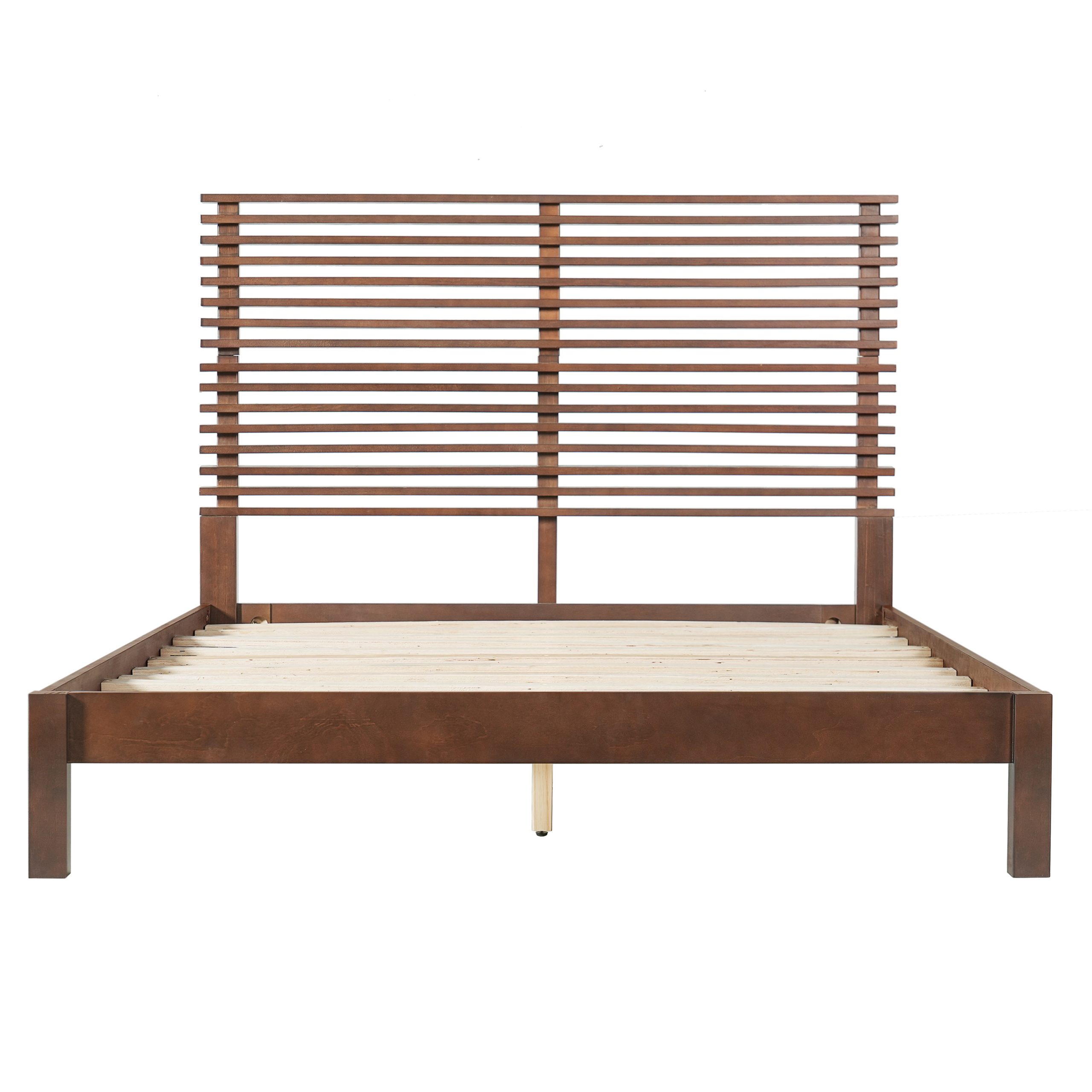Premium Solid Wood Queen Size Platform Bed Frame with Horizontal Slat Headboard, Modern Walnut Wood Bedroom Furniture, 600 lbs Weight Capacity,No Box Spring Needed, Fits All Mattresses - Image 6