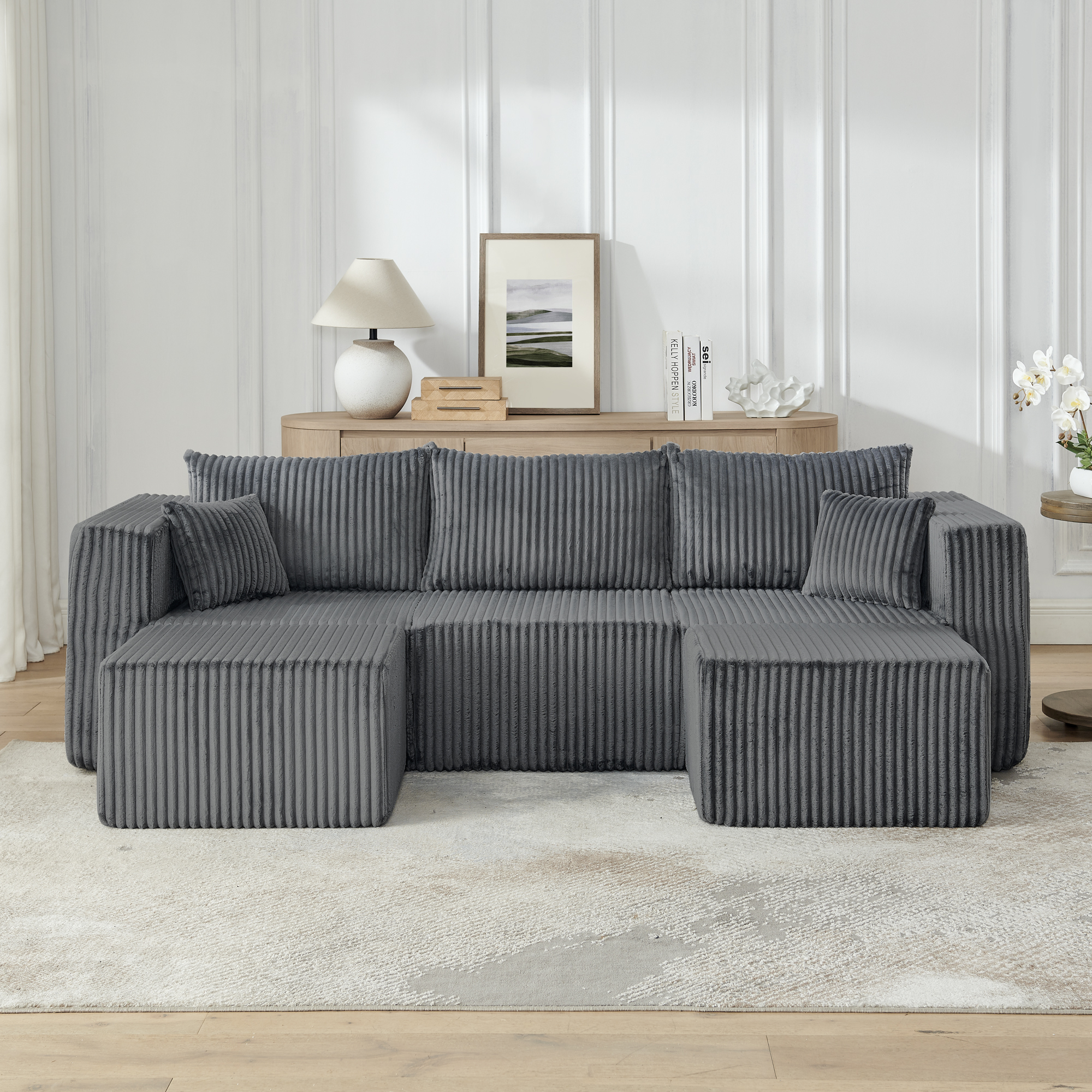 Compact modular sectional,Compressed Corduroy Sofa with Modern Minimalist Style, Ultra-Comfy Compression Modular Sofa with Space-Saving Efficient Design-Gray - Image 3