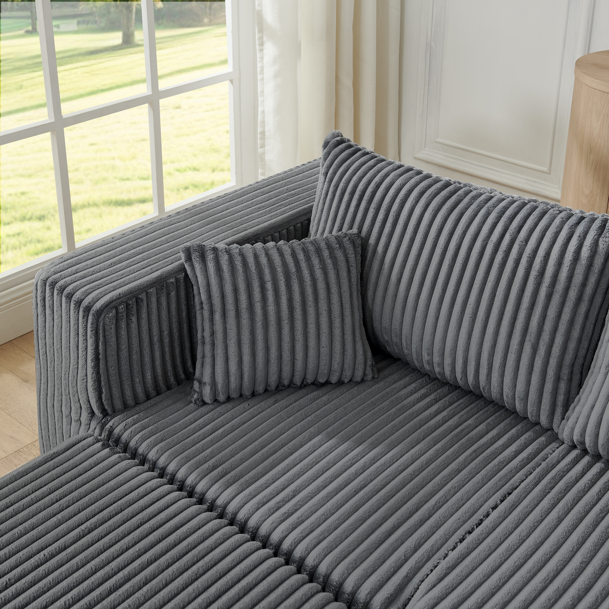 Compact modular sectional,Compressed Corduroy Sofa with Modern Minimalist Style, Ultra-Comfy Compression Modular Sofa with Space-Saving Efficient Design-Gray - Image 5