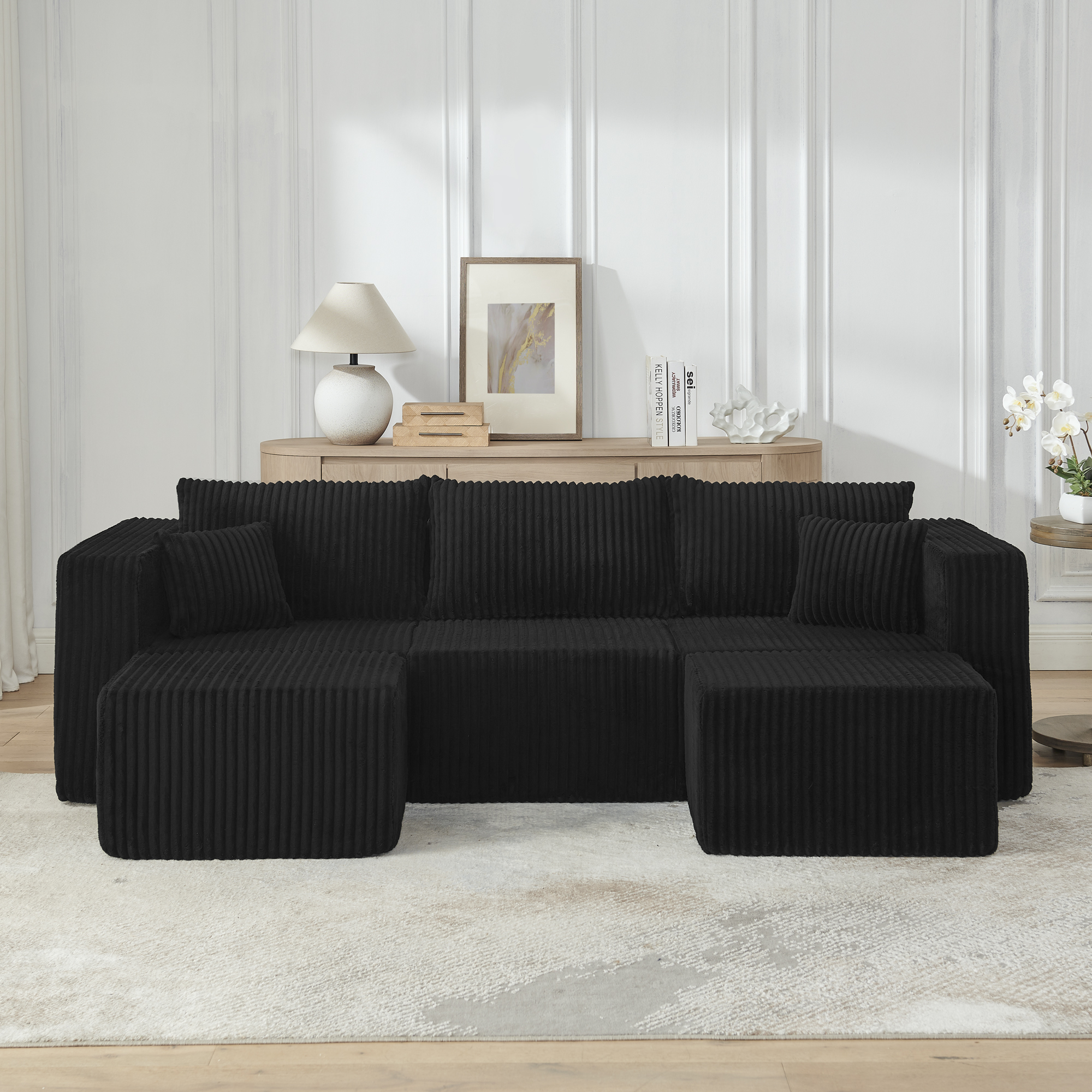 Compact modular sectional,Compressed Corduroy Sofa with Modern Minimalist Style, Ultra-Comfy Compression Modular Sofa with Space-Saving Efficient Design-Black - Image 3
