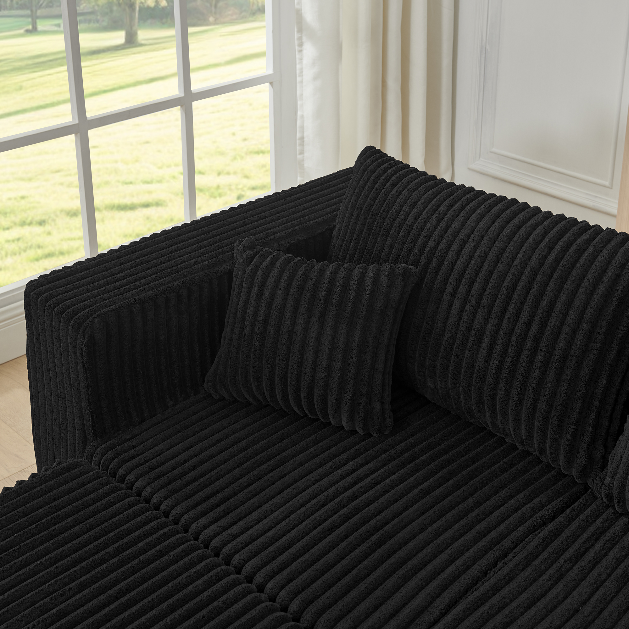 Compact modular sectional,Compressed Corduroy Sofa with Modern Minimalist Style, Ultra-Comfy Compression Modular Sofa with Space-Saving Efficient Design-Black - Image 5