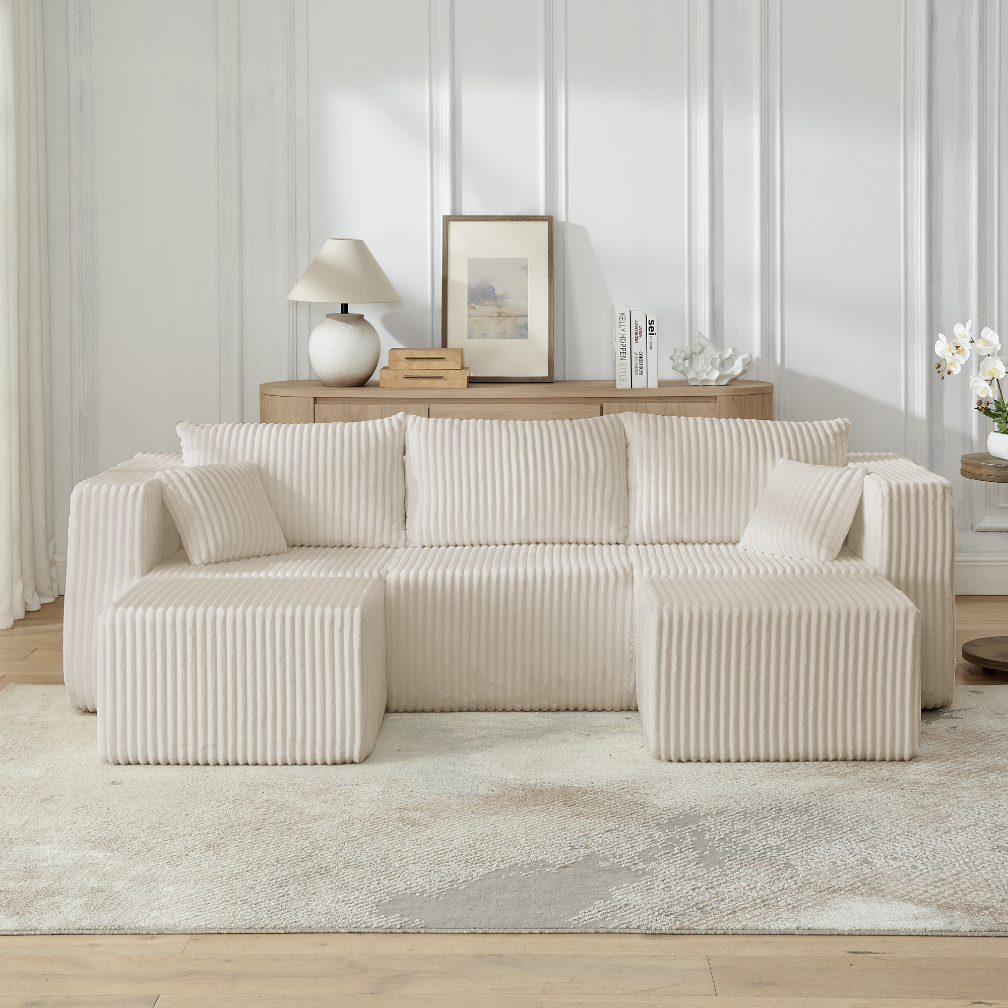 Compact modular sectional,Compressed Corduroy Sofa with Modern Minimalist Style, Ultra-Comfy Compression Modular Sofa with Space-Saving Efficient Design-Beige - Image 3