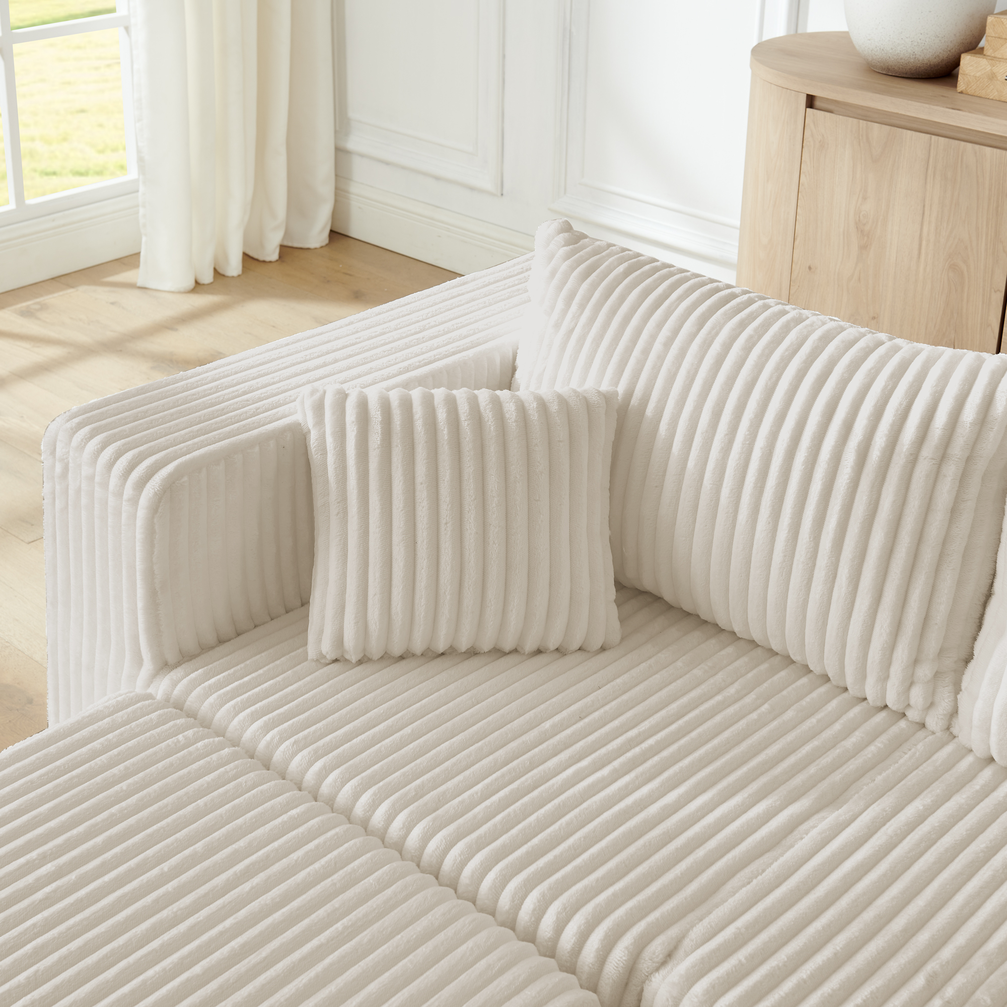 Compact modular sectional,Compressed Corduroy Sofa with Modern Minimalist Style, Ultra-Comfy Compression Modular Sofa with Space-Saving Efficient Design-Beige - Image 4