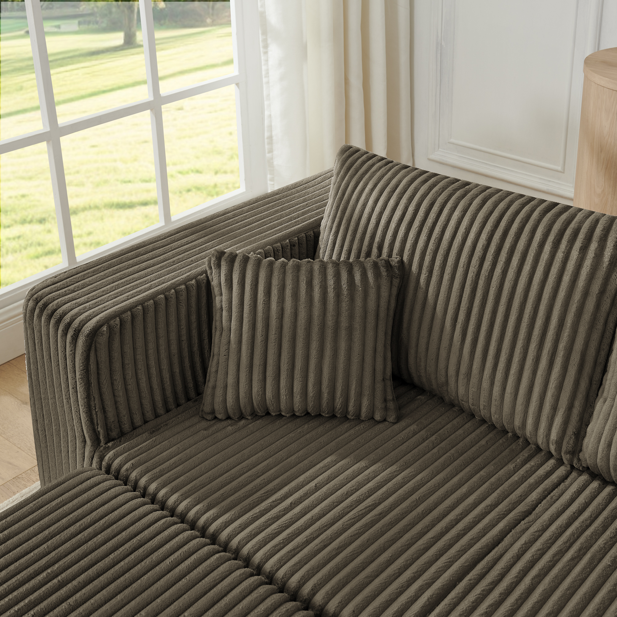 Compact modular sectional,Compressed Corduroy Sofa with Modern Minimalist Style, Ultra-Comfy Compression Modular Sofa with Space-Saving Efficient Design-Brown - Image 4