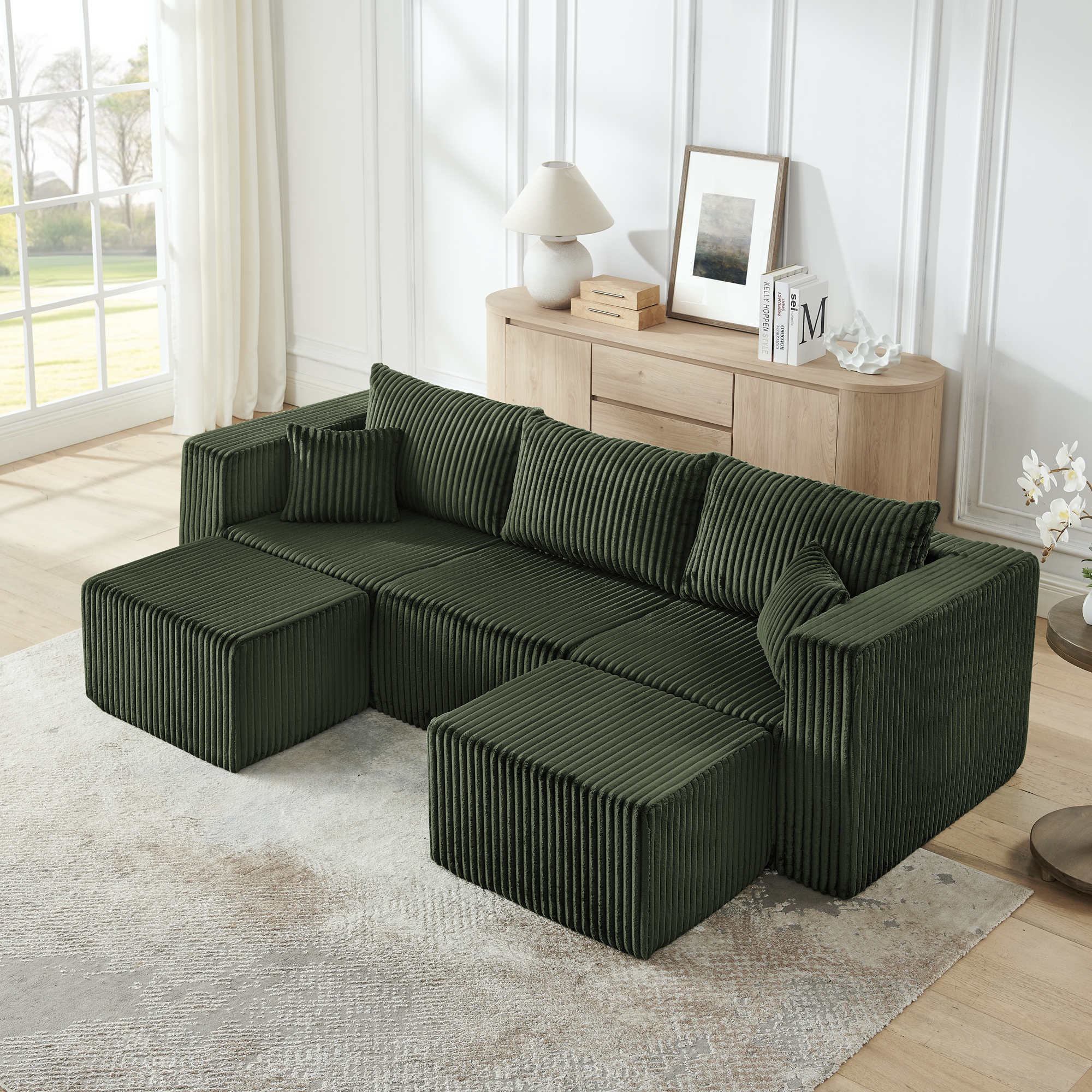 Compact modular sectional,Compressed Corduroy Sofa with Modern Minimalist Style, Ultra-Comfy Compression Modular Sofa with Space-Saving Efficient Design-Green - Image 2
