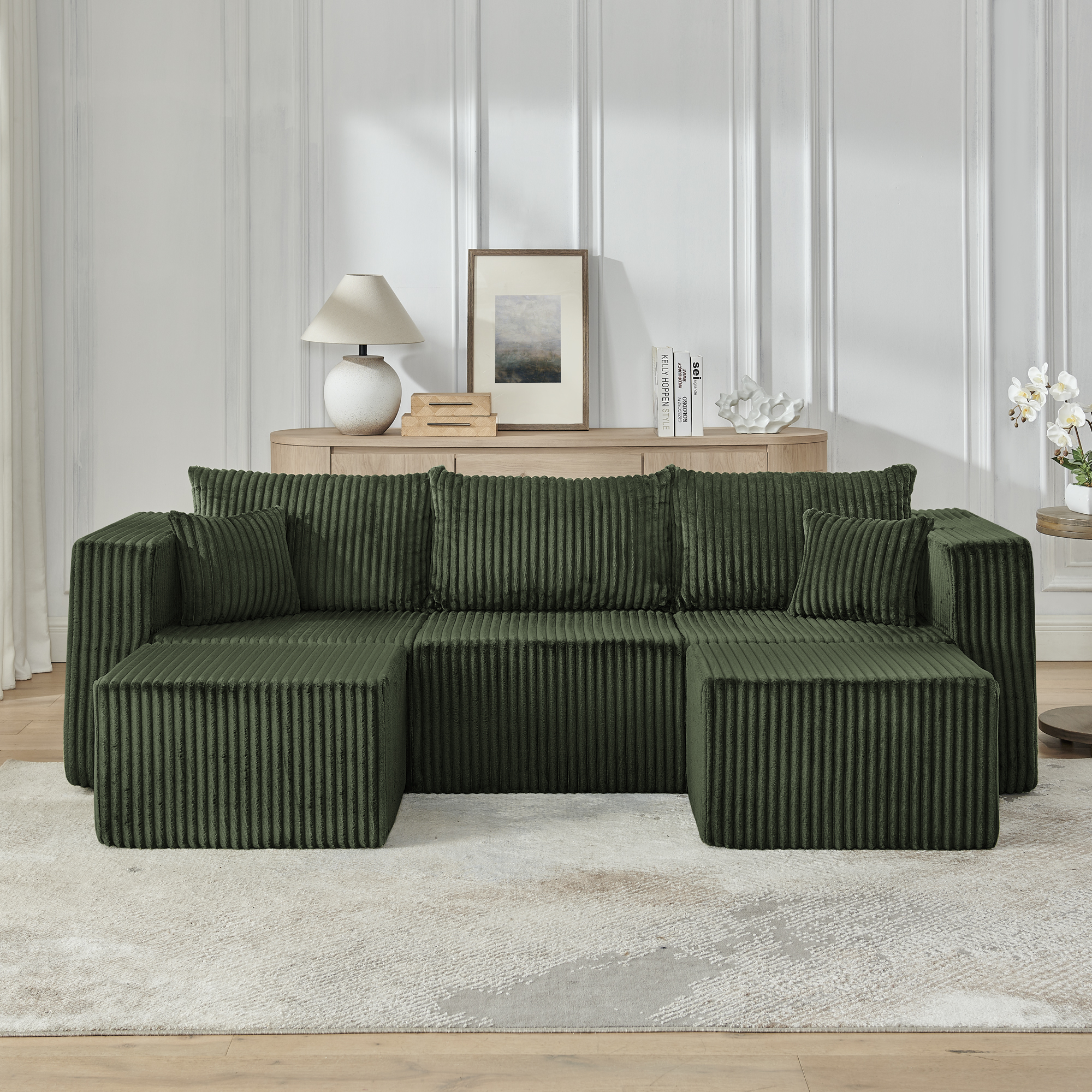 Compact modular sectional,Compressed Corduroy Sofa with Modern Minimalist Style, Ultra-Comfy Compression Modular Sofa with Space-Saving Efficient Design-Green - Image 3