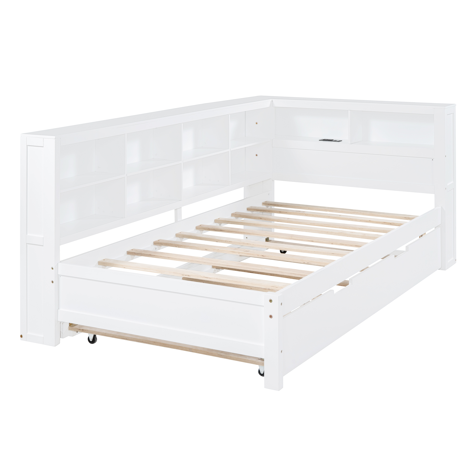 Wooden Twin Size DayBed with Twin Trundle, DayBed with Storage Shelf and USB Charging Ports,White(Old SKU: HL000074AAK) - Image 6