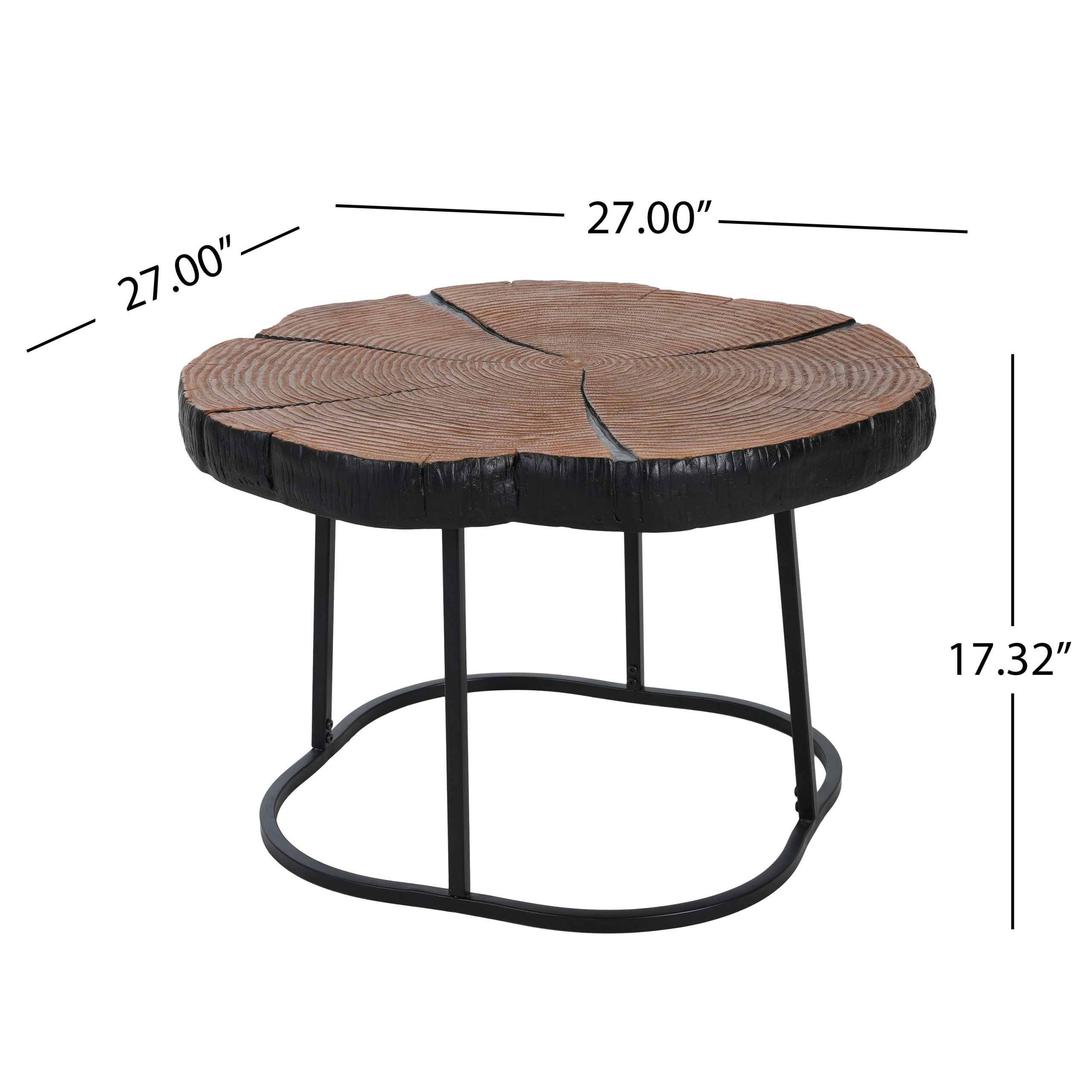 Irregular Coffee Table, 27" Modern MGO Top with Nature Wood & Black Metal Base, 132 lbs Capacity Industrial Artisan Center Table for Living Room - Image 2