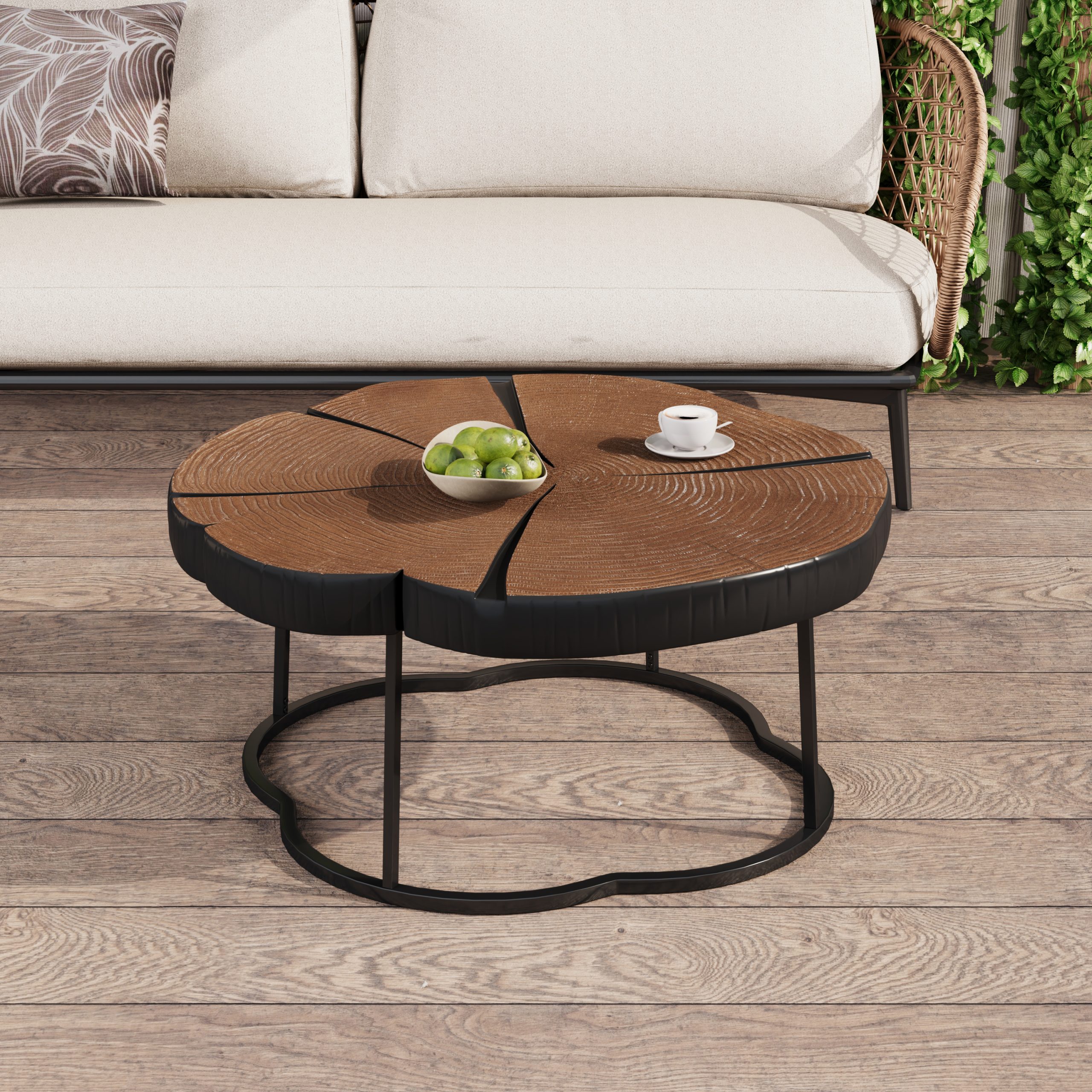 Irregular Coffee Table, 27" Modern MGO Top with Nature Wood & Black Metal Base, 132 lbs Capacity Industrial Artisan Center Table for Living Room - Image 3