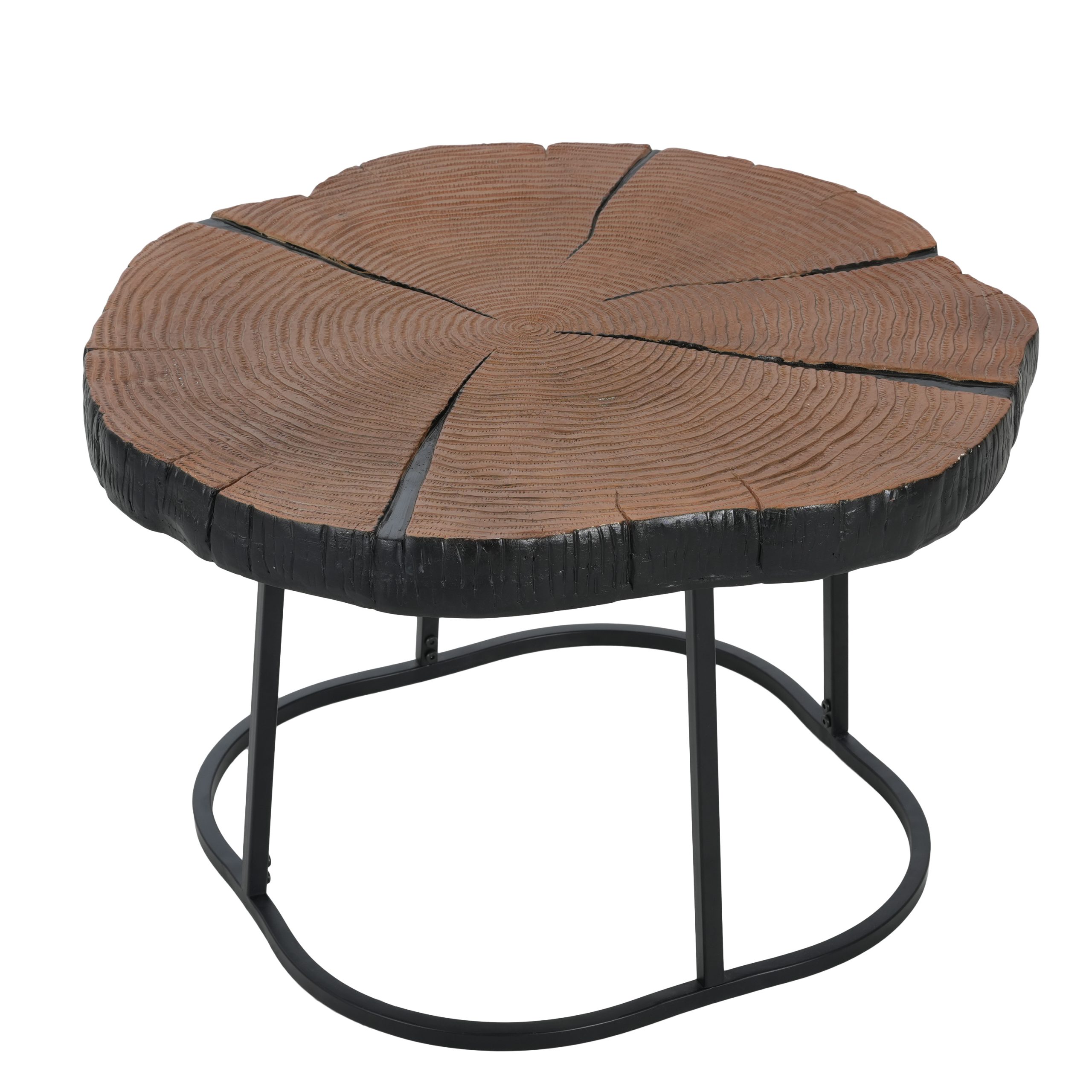 Irregular Coffee Table, 27" Modern MGO Top with Nature Wood & Black Metal Base, 132 lbs Capacity Industrial Artisan Center Table for Living Room - Image 4