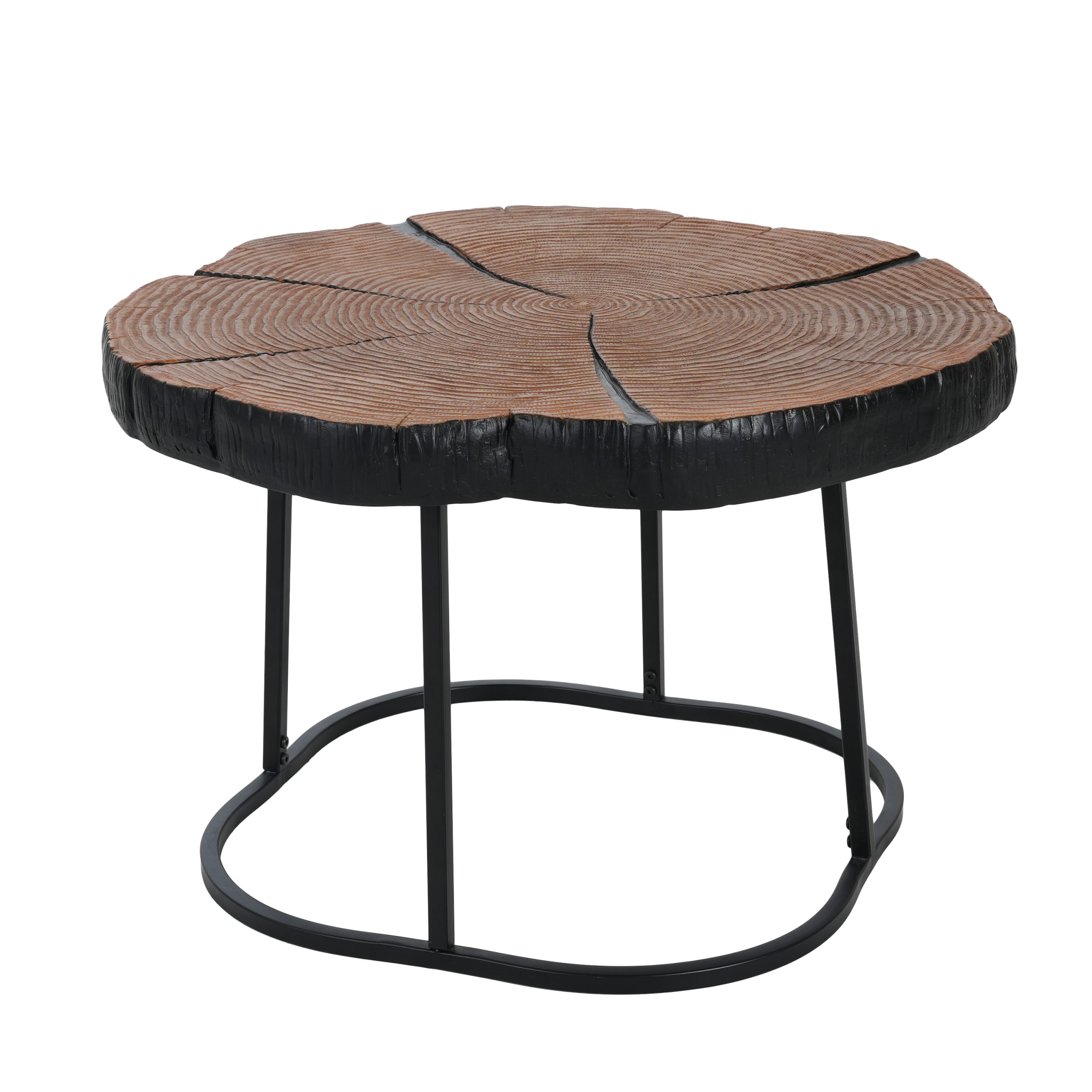 Irregular Coffee Table, 27" Modern MGO Top with Nature Wood & Black Metal Base, 132 lbs Capacity Industrial Artisan Center Table for Living Room - Image 5