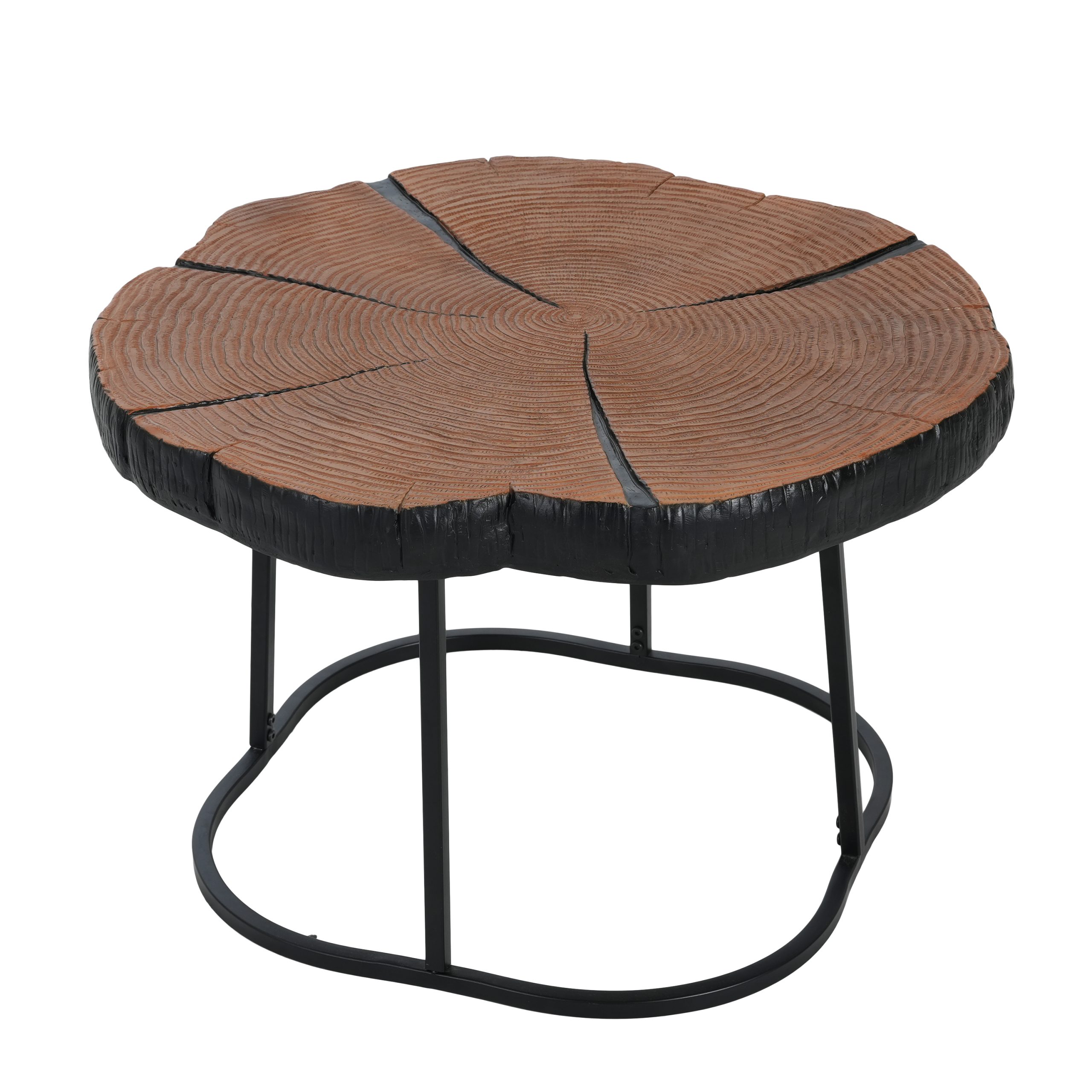 Irregular Coffee Table, 27" Modern MGO Top with Nature Wood & Black Metal Base, 132 lbs Capacity Industrial Artisan Center Table for Living Room - Image 6