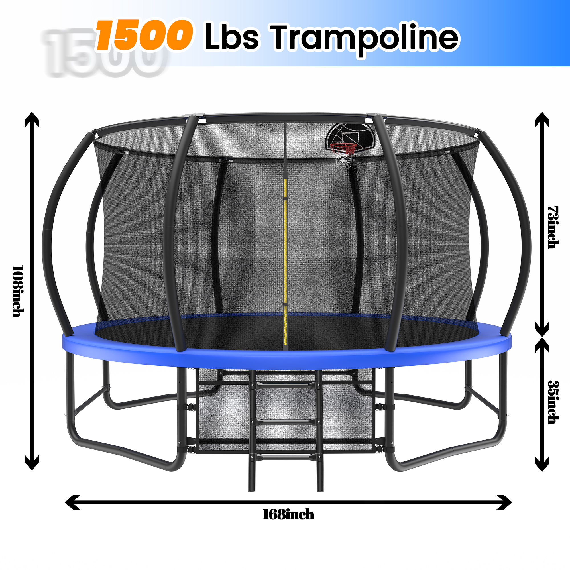 14FT Trampoline with Enclosure - Recreational Trampolines with Ladder and AntiRust Coating, ASTM Approval Outdoor Trampoline for Kids - Image 4