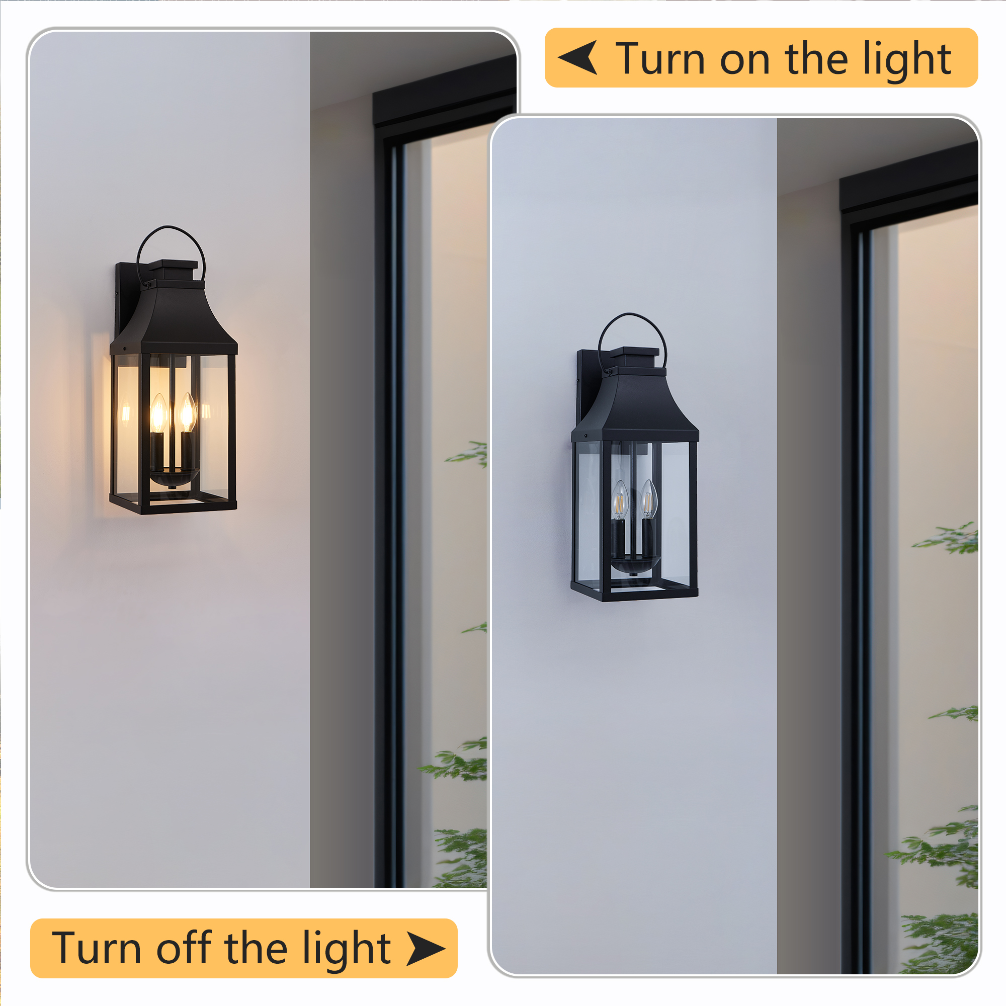 20'' Outdoor Wall Light, Porch Light Outdoor Wall Sconce Lantern, 2-Light Modern Black Exterior Lighting Fixture Wall Mount, Outside Light for House Garage, 1-Pack - Image 2