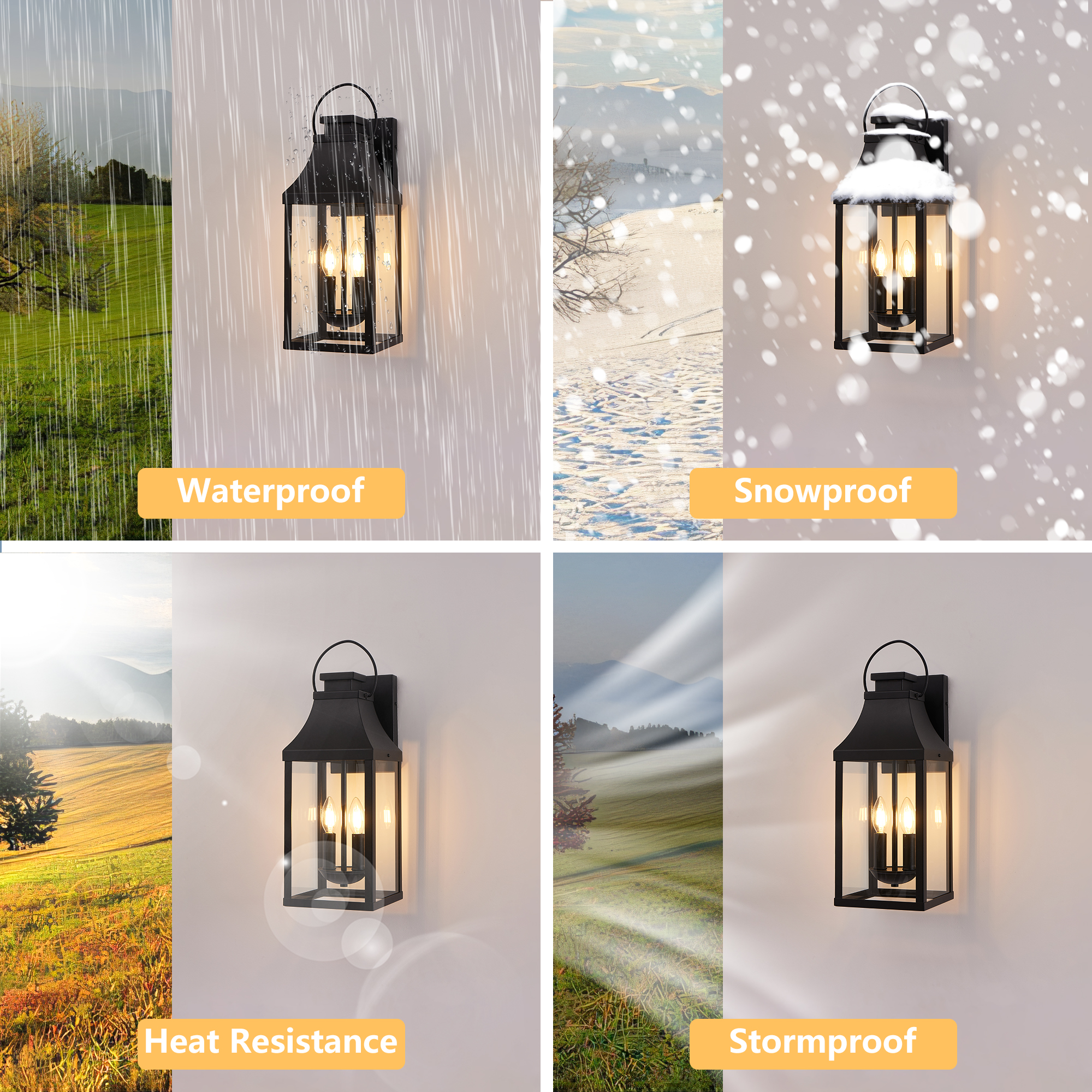 20'' Outdoor Wall Light, Porch Light Outdoor Wall Sconce Lantern, 2-Light Modern Black Exterior Lighting Fixture Wall Mount, Outside Light for House Garage, 1-Pack - Image 3