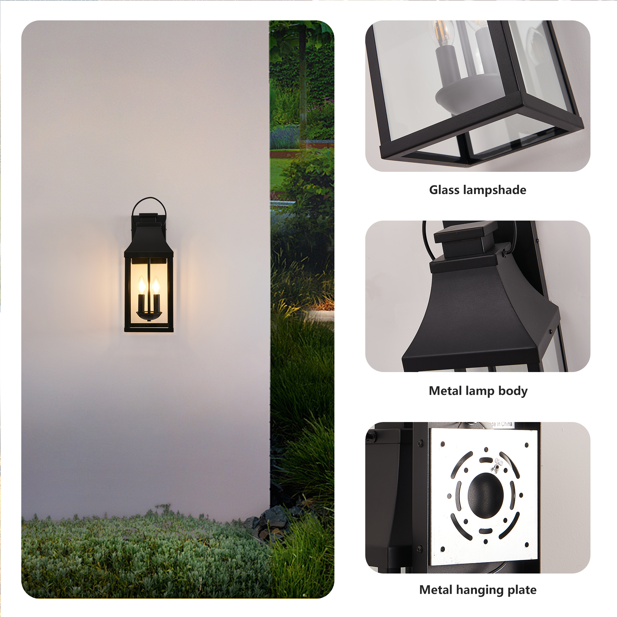 20'' Outdoor Wall Light, Porch Light Outdoor Wall Sconce Lantern, 2-Light Modern Black Exterior Lighting Fixture Wall Mount, Outside Light for House Garage, 1-Pack - Image 5
