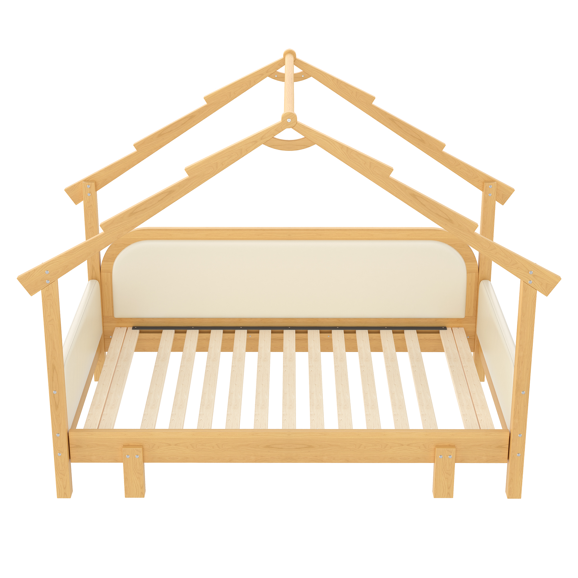Twin Size Wood Treehouse bed with Soft Cushion Rails,for Kids, Teens, Girls, Boys,White - Image 5