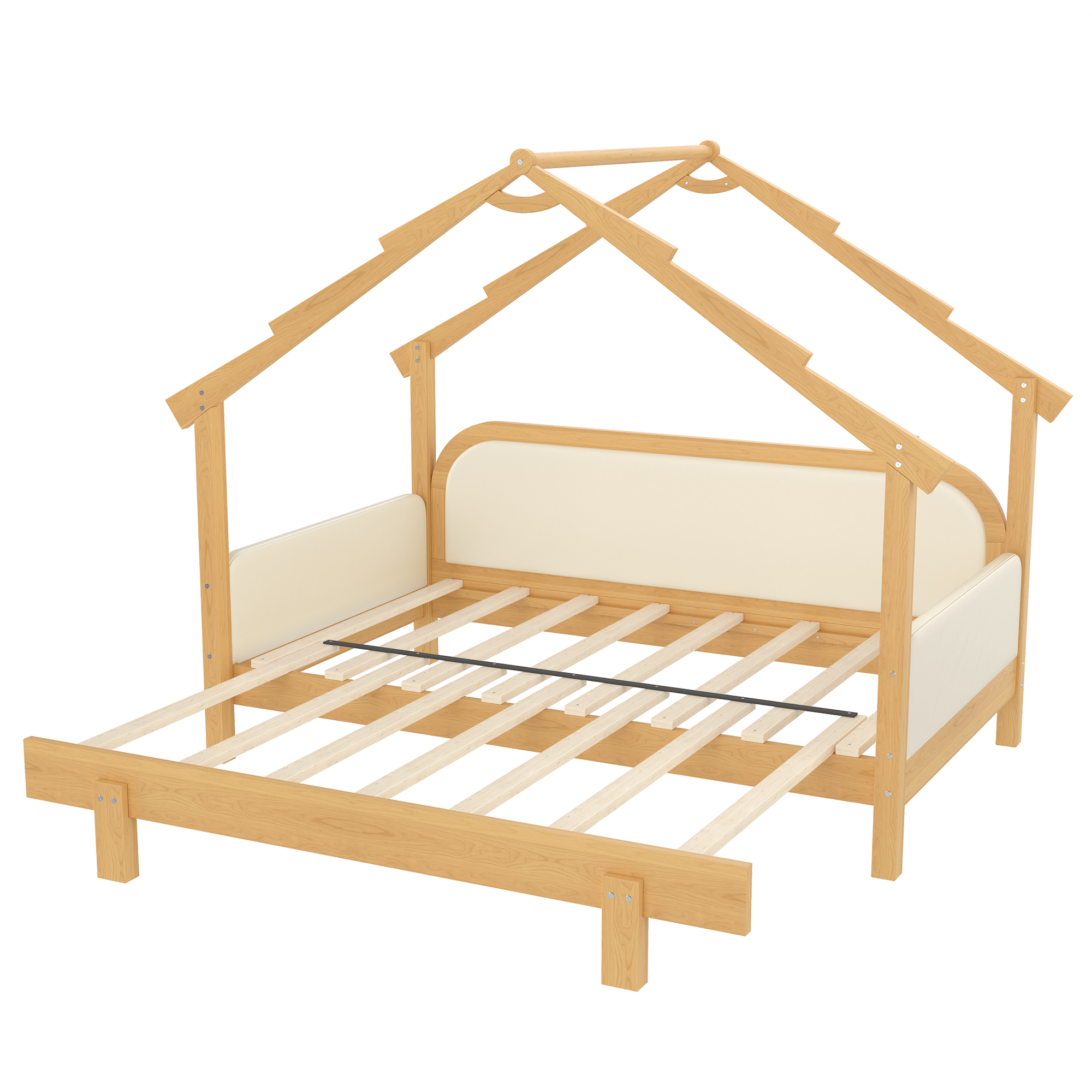 Twin Size Wood Treehouse bed with Soft Cushion Rails,for Kids, Teens, Girls, Boys,White - Image 6