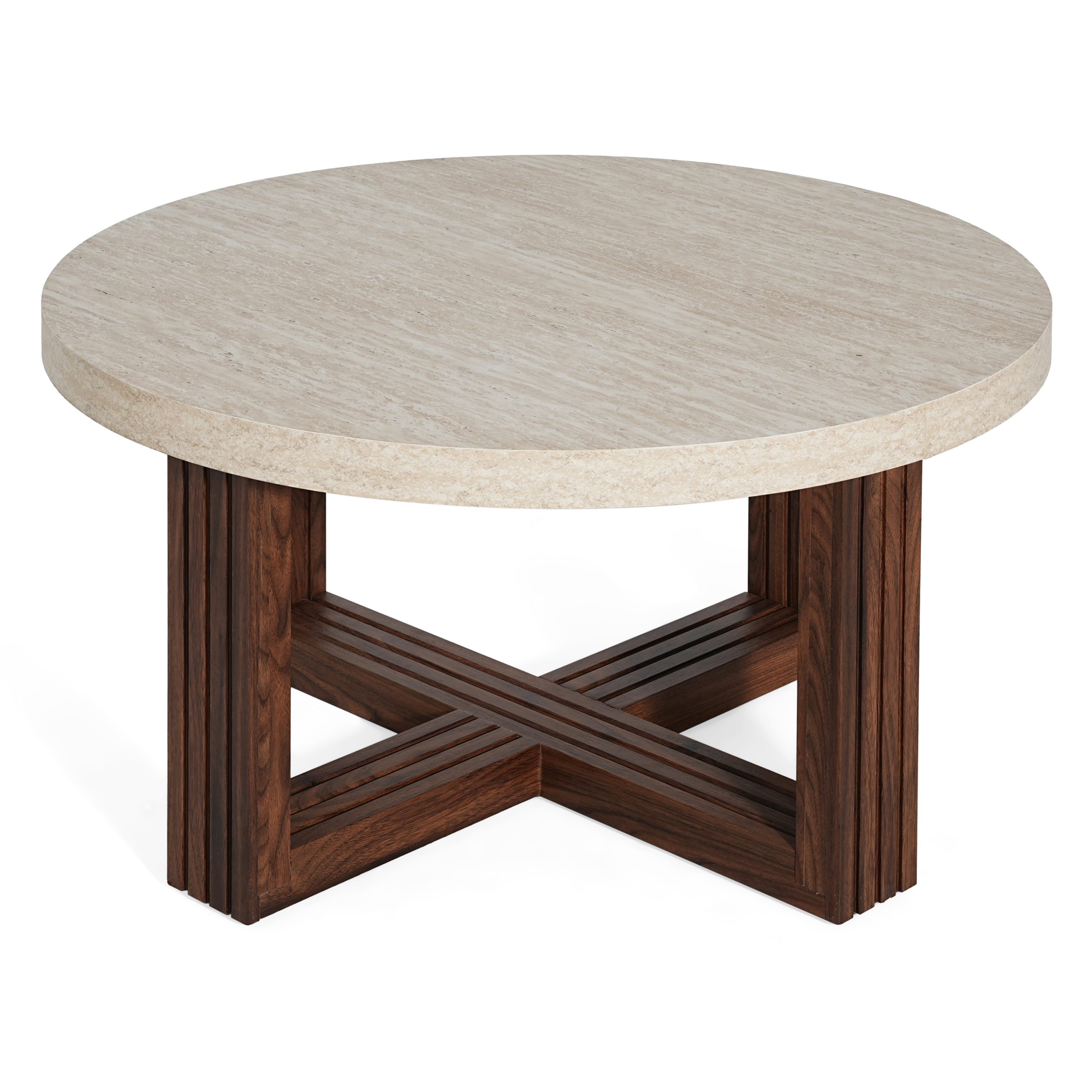 Round Coffee Table 31.5 Inch Marble Pattern Top & Cross Brown Base, Modern Center Table for Living Room with Natural Wood Grain - Image 6