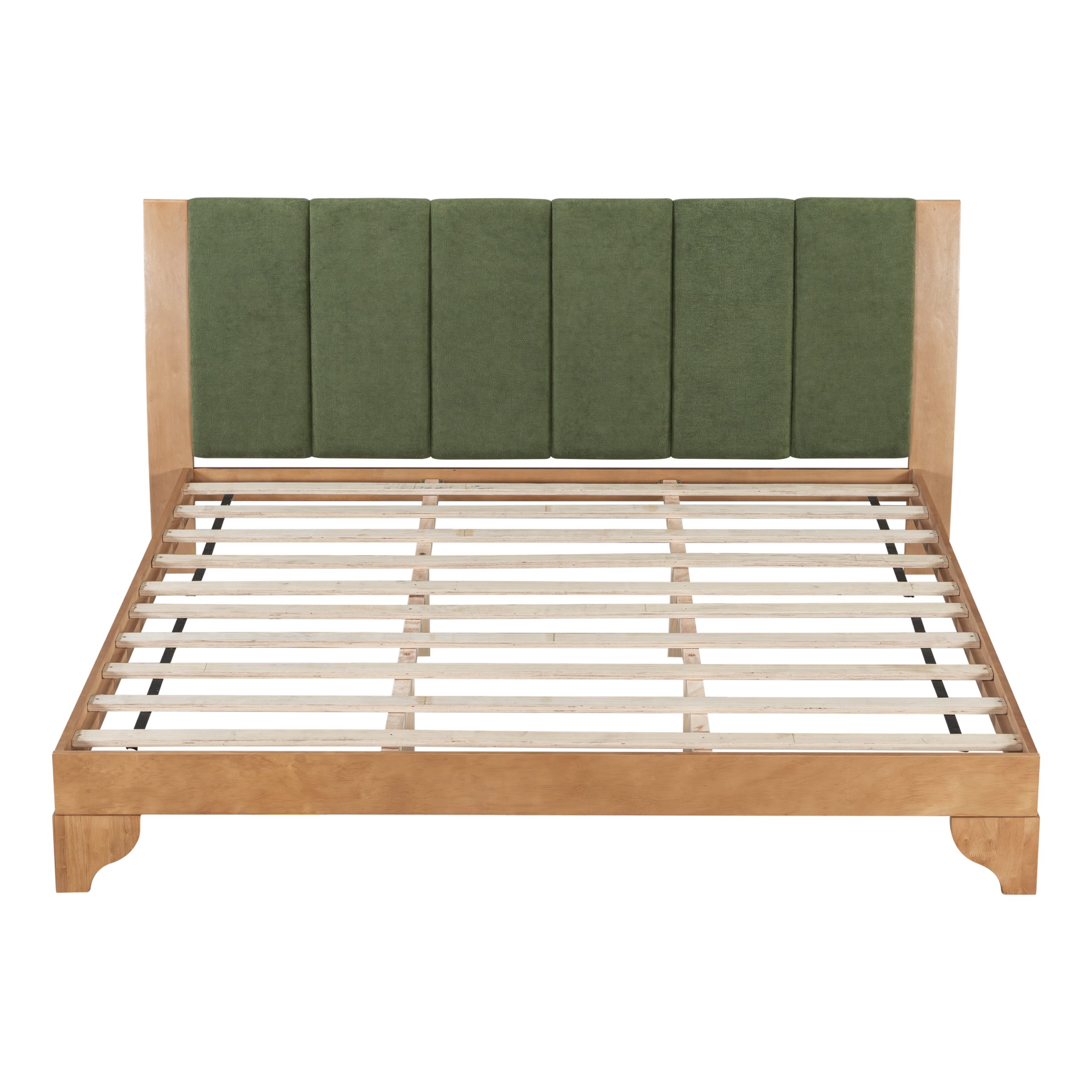 Premium Pine Wood King Bed Frame,King Size Bed Frame with Headboard Included,Mid Century Modern Bed,Natural&Green Color - Image 4