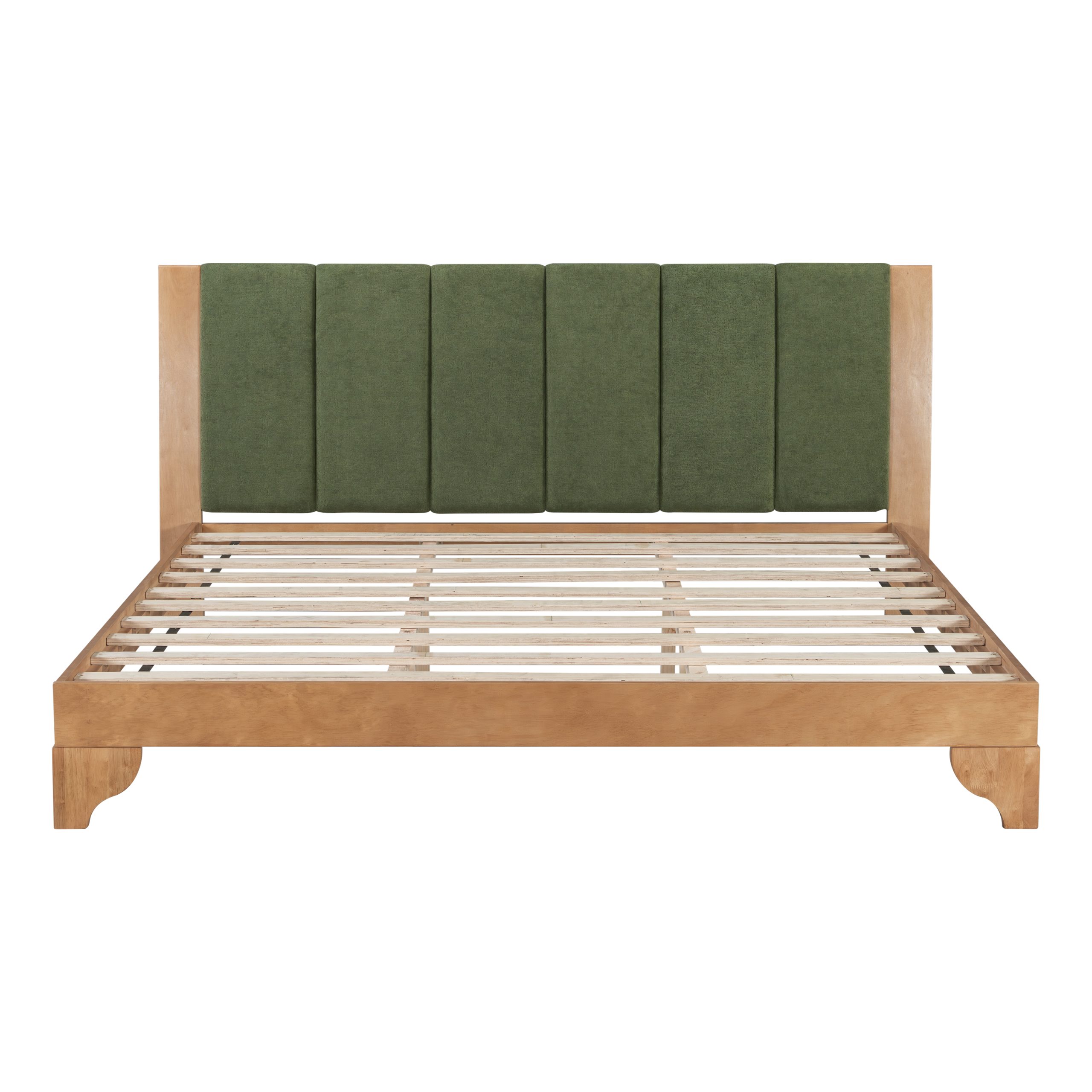 Premium Pine Wood King Bed Frame,King Size Bed Frame with Headboard Included,Mid Century Modern Bed,Natural&Green Color - Image 5