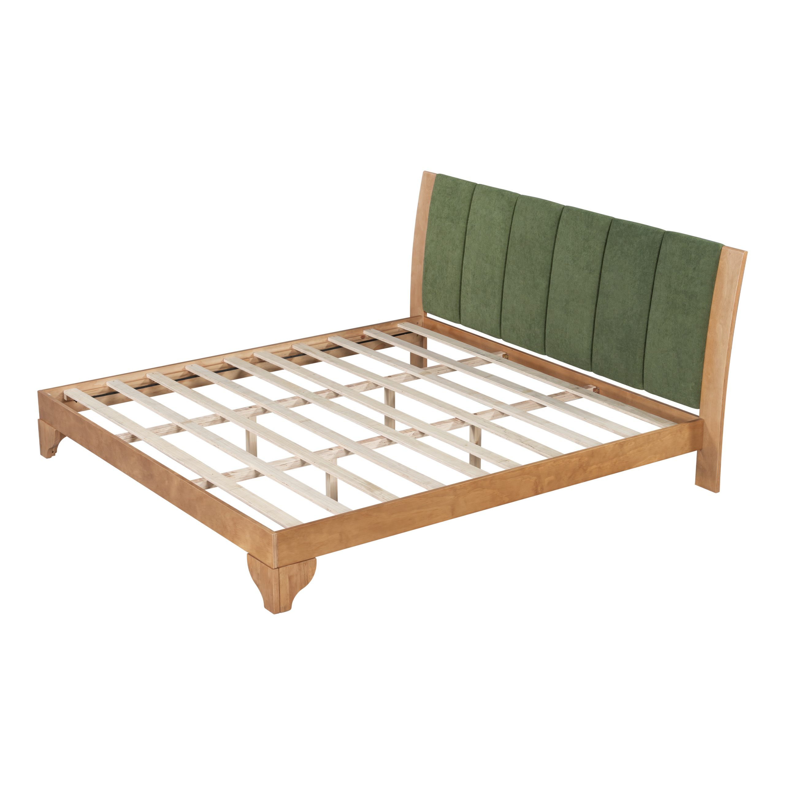 Premium Pine Wood King Bed Frame,King Size Bed Frame with Headboard Included,Mid Century Modern Bed,Natural&Green Color - Image 6
