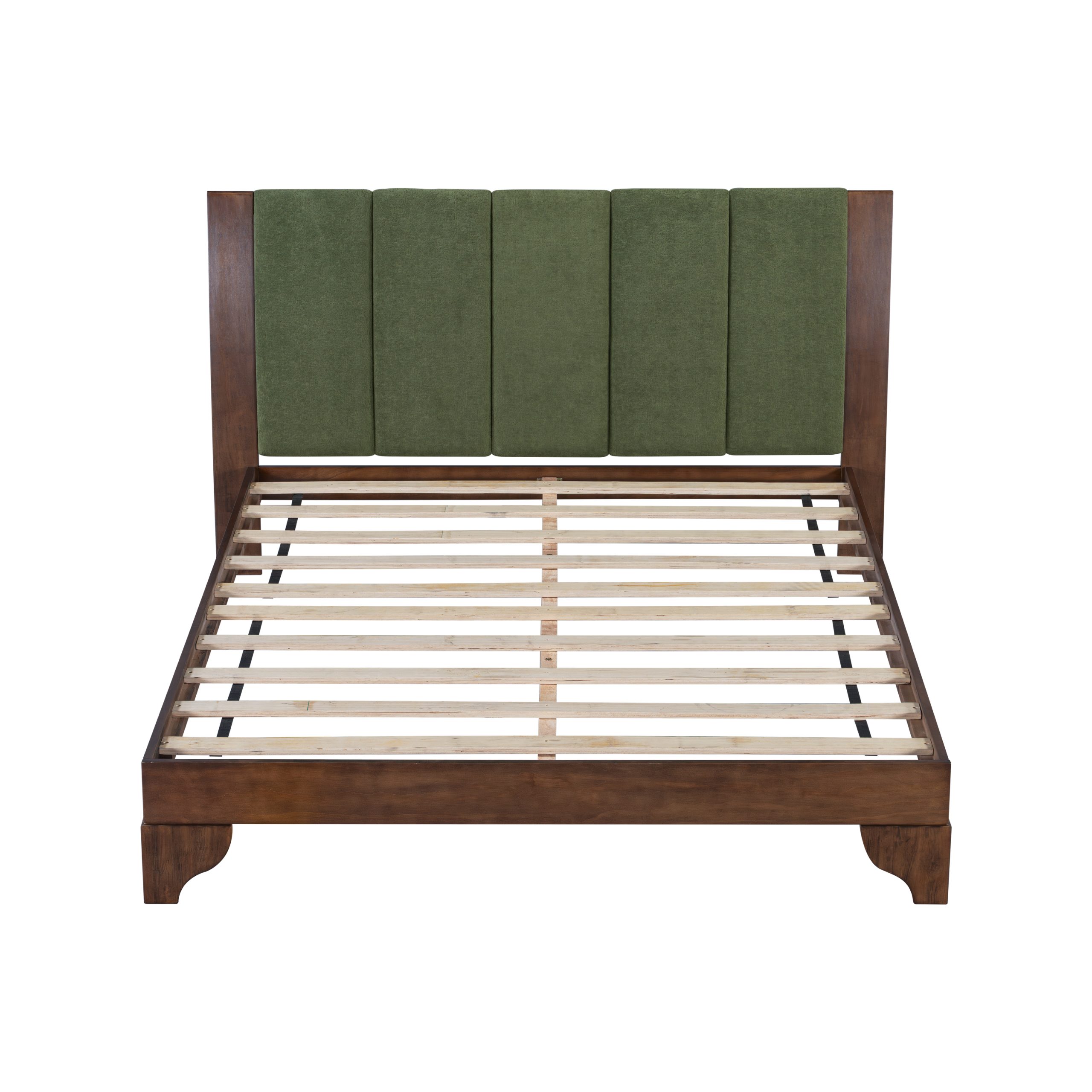 Premium Pine Wood Queen Bed Frame,Queen Size Bed Frame with Headboard Included,Mid Century Modern Bed,Walnut&Green Color - Image 4