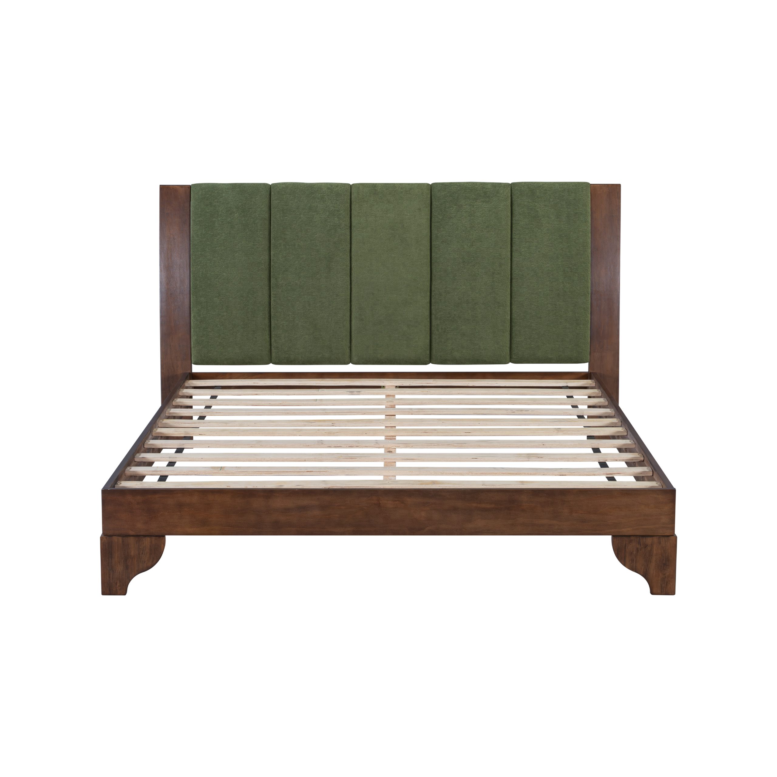 Premium Pine Wood Queen Bed Frame,Queen Size Bed Frame with Headboard Included,Mid Century Modern Bed,Walnut&Green Color - Image 5
