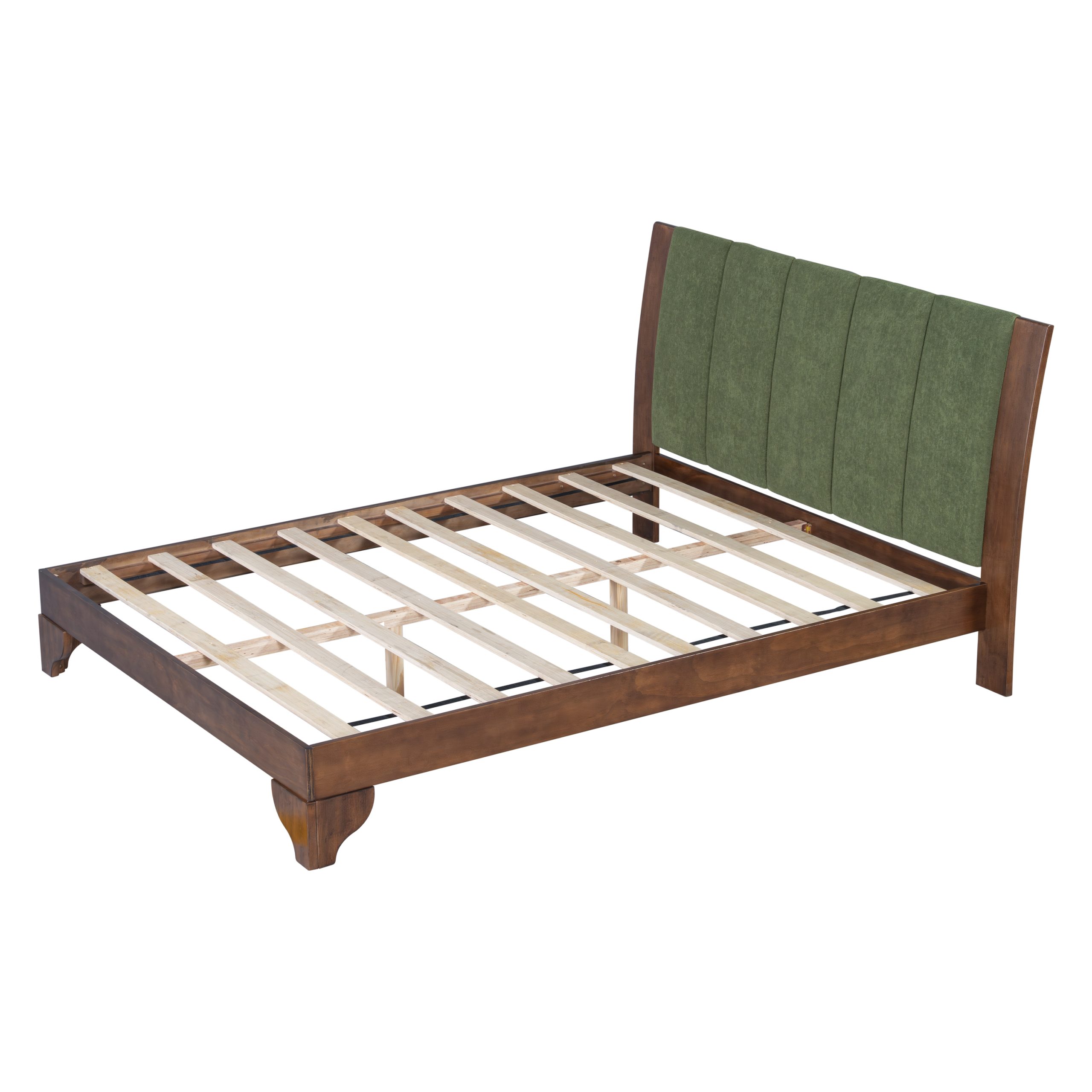 Premium Pine Wood Queen Bed Frame,Queen Size Bed Frame with Headboard Included,Mid Century Modern Bed,Walnut&Green Color - Image 6