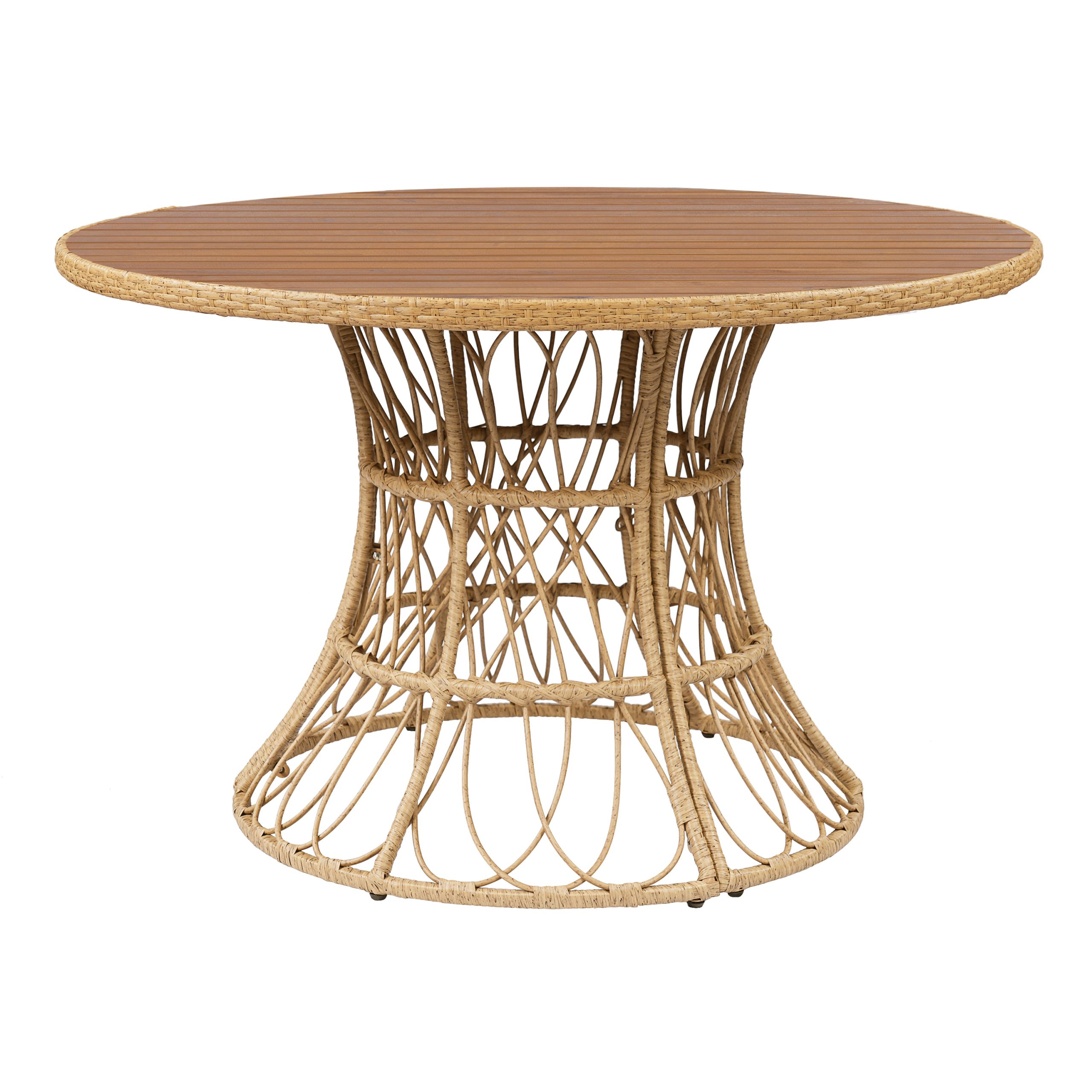 Durable Outdoor Dining Table - Round Acacia Wood Top & Wicker Base, Teak Finish Patio Table for 4 - 6, Garden Outdoor Furniture (Compatible with Matching Chairs) - Image 3