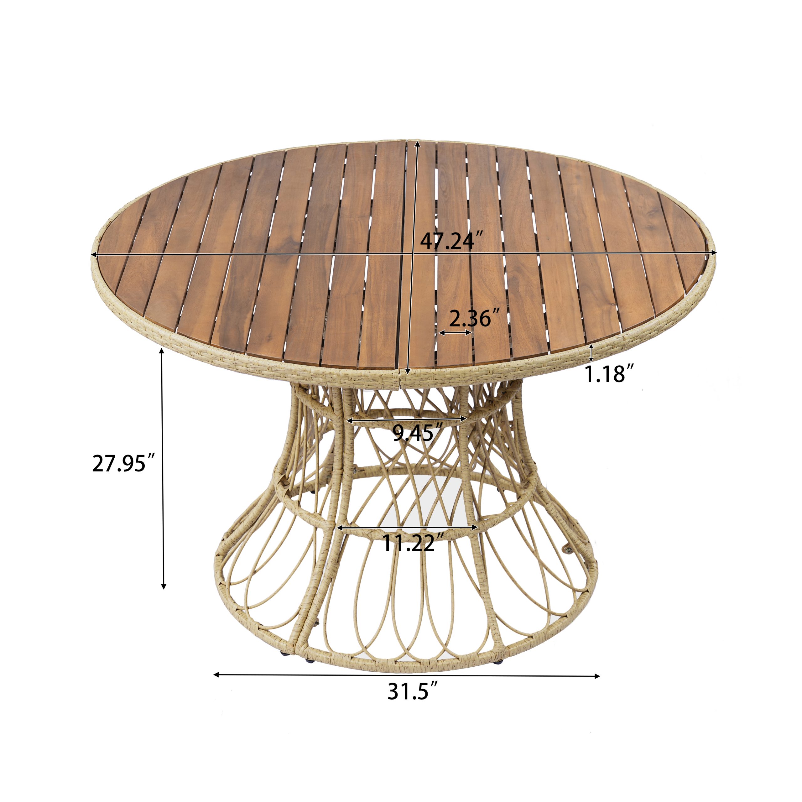 Durable Outdoor Dining Table - Round Acacia Wood Top & Wicker Base, Teak Finish Patio Table for 4 - 6, Garden Outdoor Furniture (Compatible with Matching Chairs) - Image 4