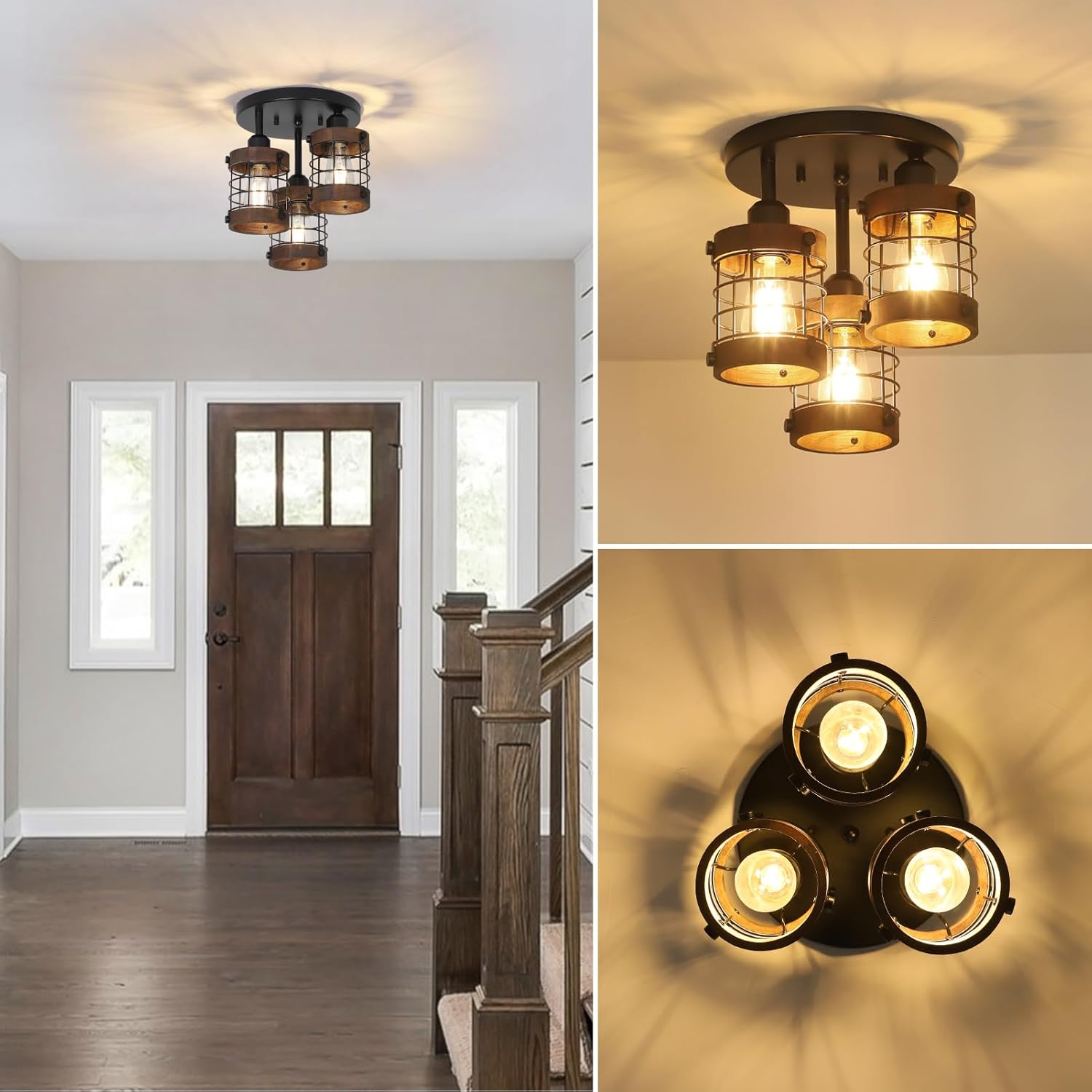 Semi Flush Mount Ceiling Light,3-Light Farmhouse Chandelier Light Fixtures Ceiling Mount - Image 4
