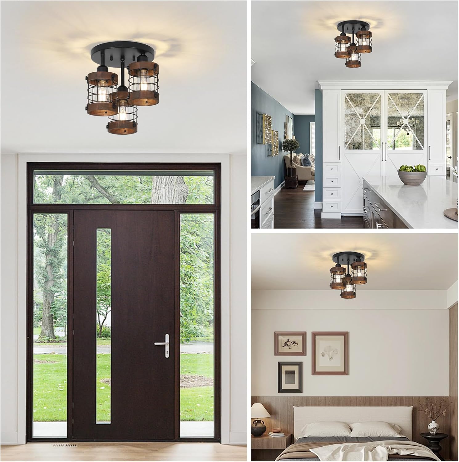 Semi Flush Mount Ceiling Light,3-Light Farmhouse Chandelier Light Fixtures Ceiling Mount - Image 5
