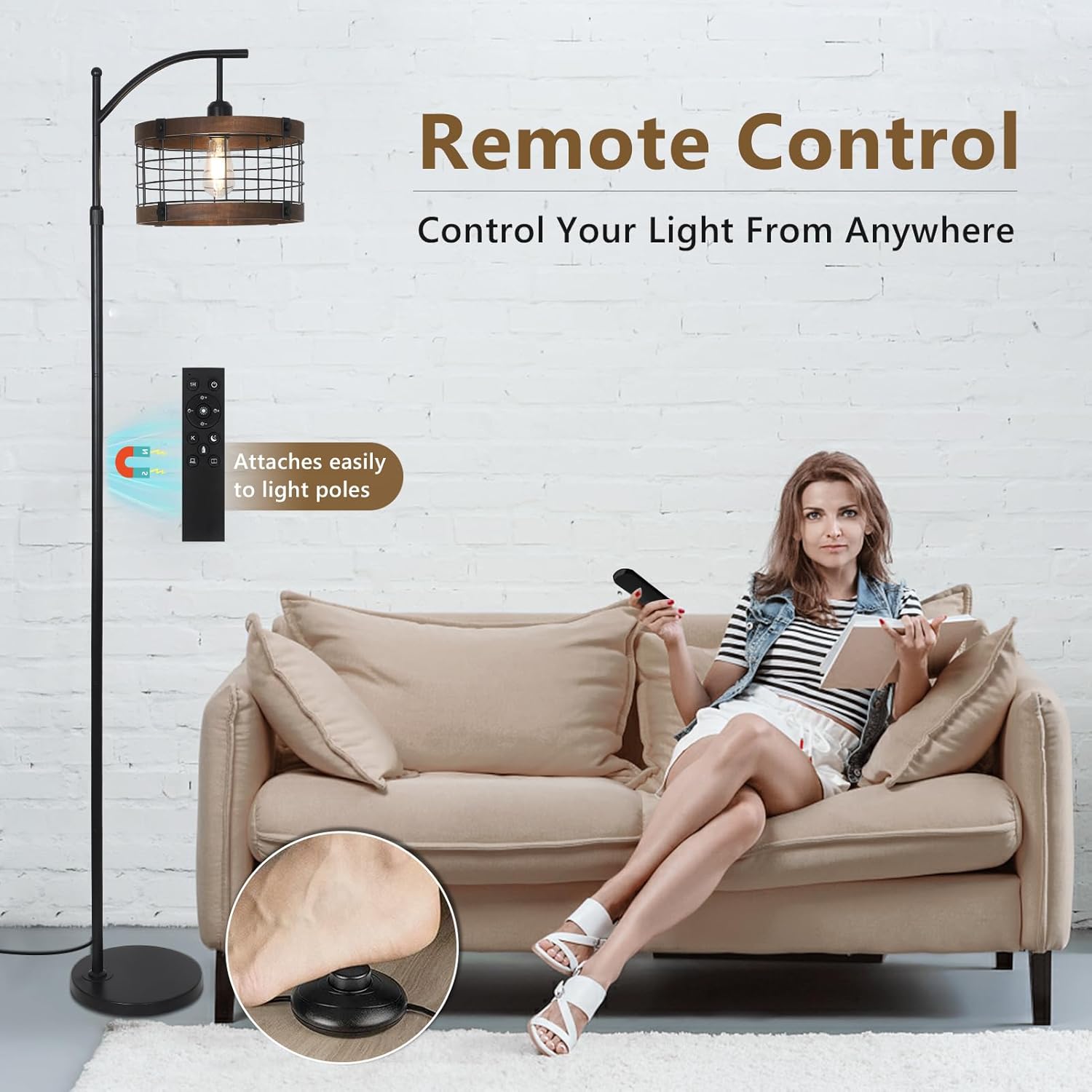 Arc Floor Lamp with Remote & Dimmable LED Bulb - Image 2