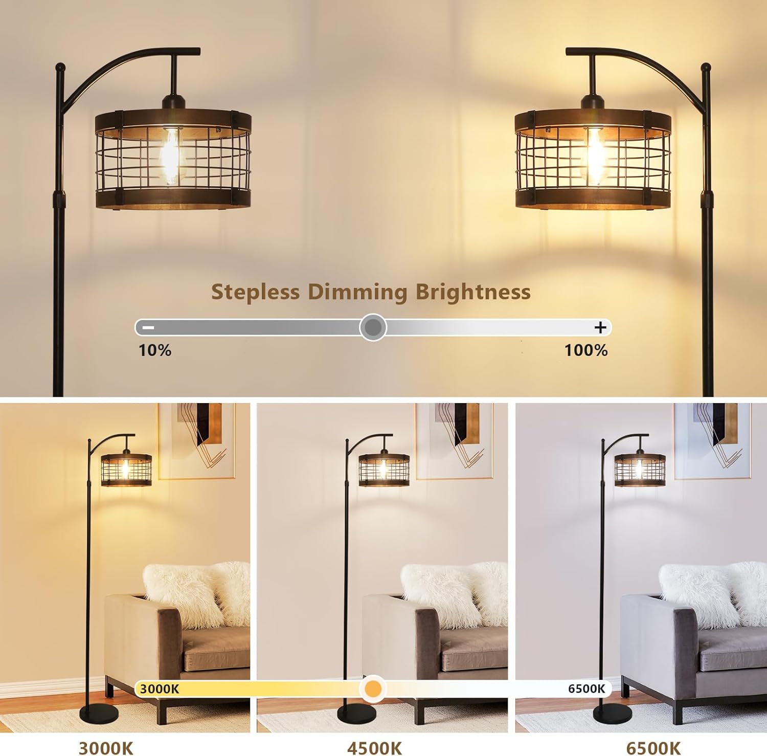 Arc Floor Lamp with Remote & Dimmable LED Bulb - Image 3