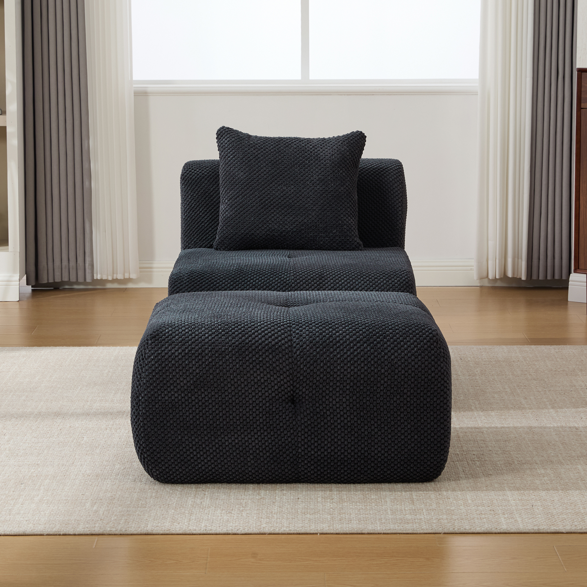31" Modular Cloud Armless Accent Chair with Ottoman Set, Modern Boneless Deep Seat Single Sofa Soft Lounger with Footstool Throw Pillow for Living Room, Bedroom, Dorms, No Assembly Required, Charcoal - Image 3