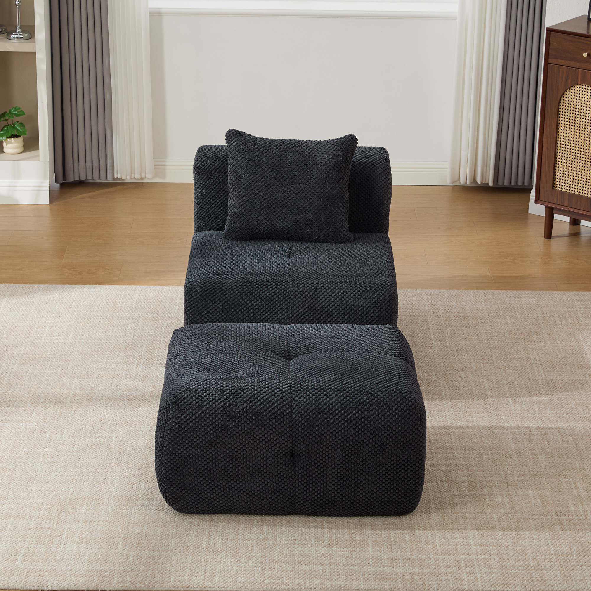 31" Modular Cloud Armless Accent Chair with Ottoman Set, Modern Boneless Deep Seat Single Sofa Soft Lounger with Footstool Throw Pillow for Living Room, Bedroom, Dorms, No Assembly Required, Charcoal - Image 4