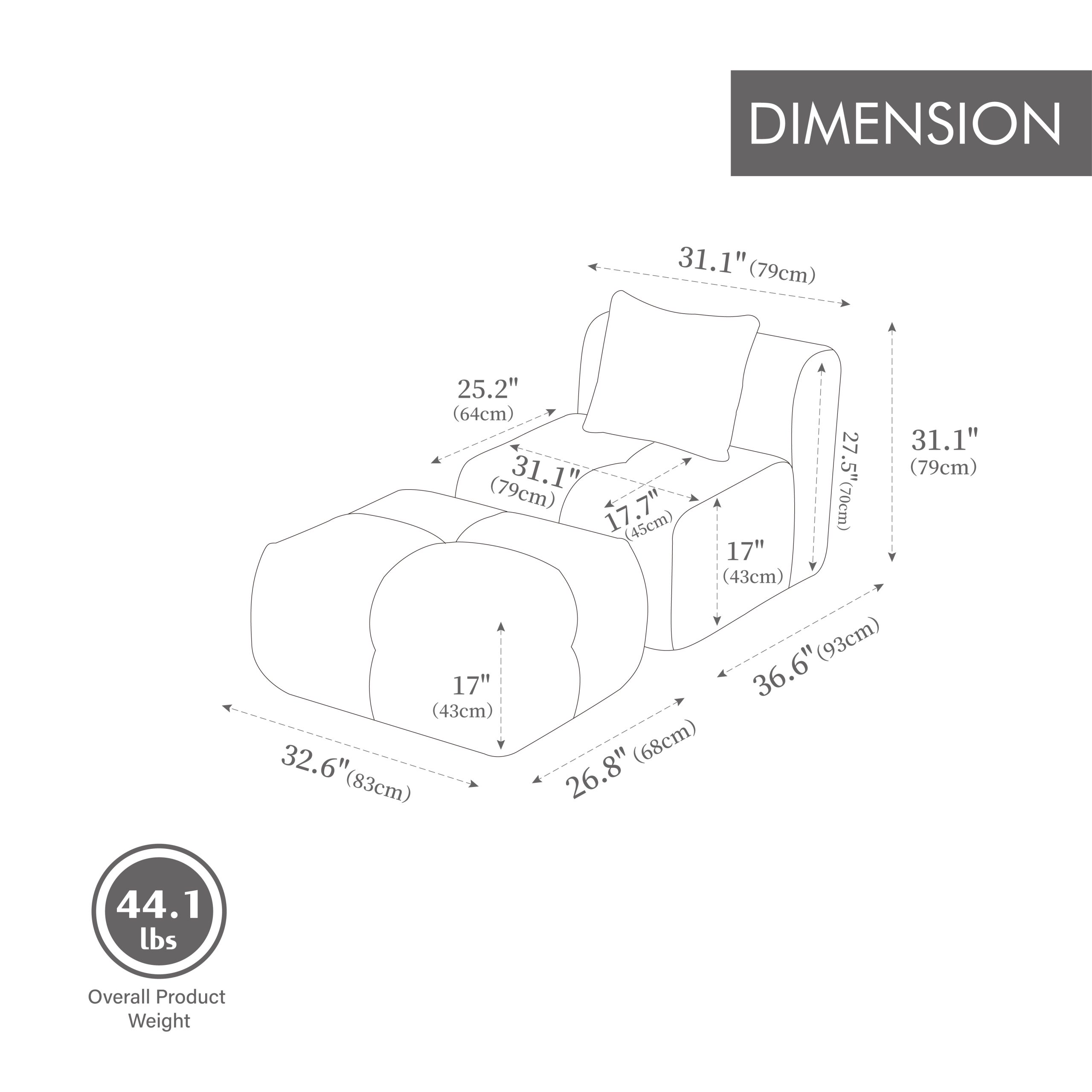 31" Modular Cloud Armless Accent Chair with Ottoman Set, Modern Boneless Deep Seat Single Sofa Soft Lounger with Footstool Throw Pillow for Living Room, Bedroom, Dorms, No Assembly Required, Taupe - Image 5