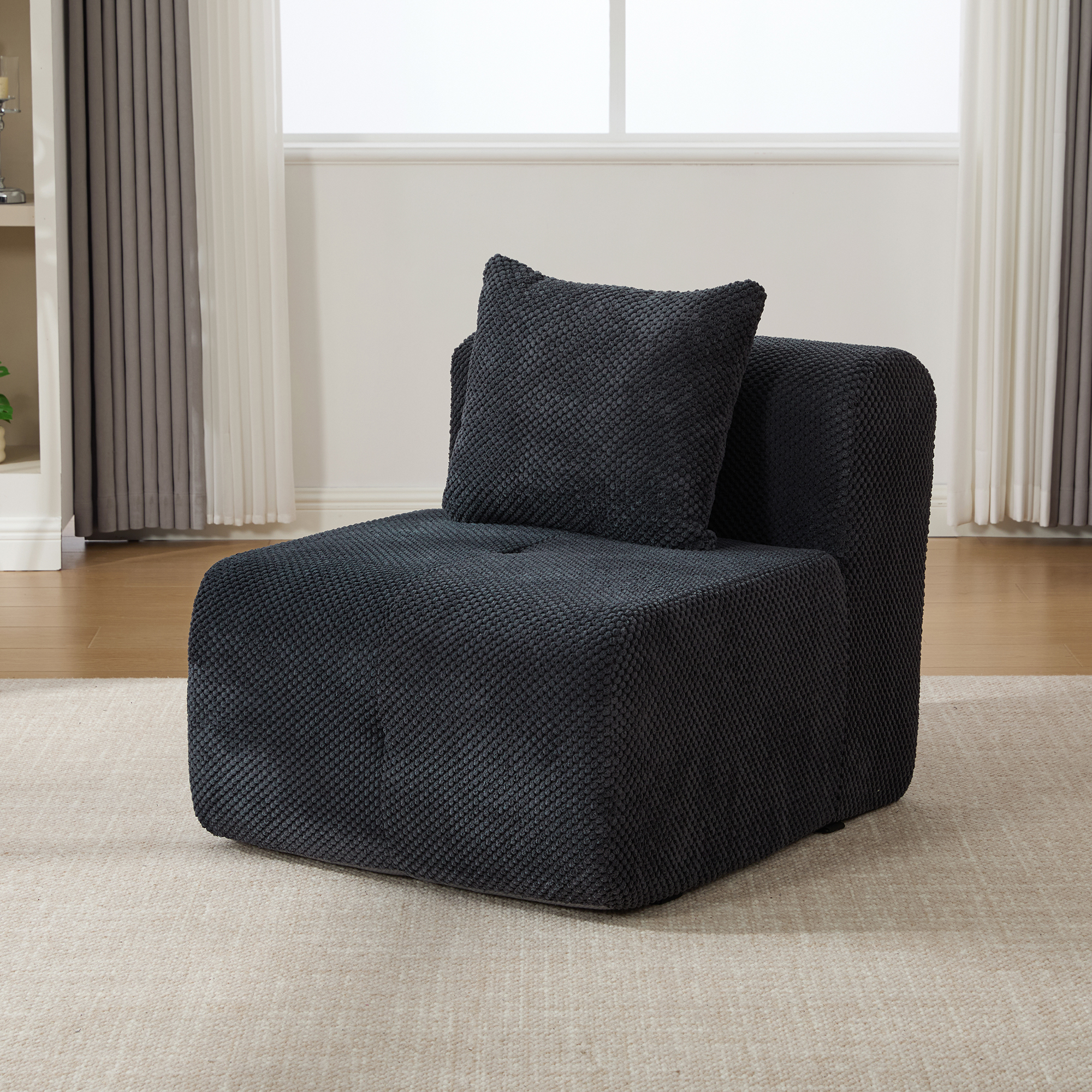 31" Modular Cloud Armless Accent Chair with Ottoman Set, Modern Boneless Deep Seat Single Sofa Soft Lounger with Footstool Throw Pillow for Living Room, Bedroom, Dorms, No Assembly Required, Charcoal - Image 6