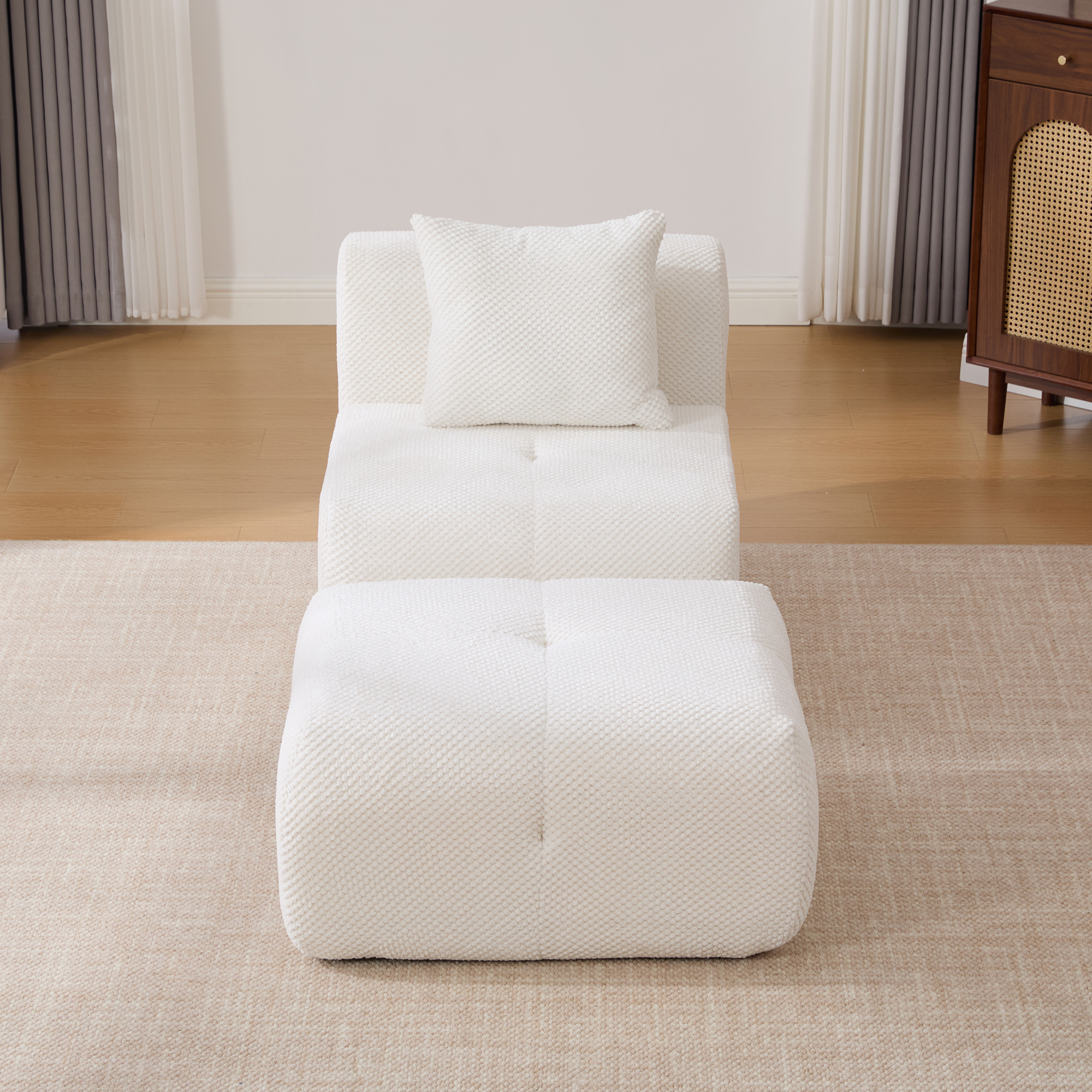 31" Modular Cloud Armless Accent Chair with Ottoman Set, Modern Boneless Deep Seat Single Sofa Soft Lounger with Footstool Throw Pillow for Living Room, Bedroom, Dorms, No Assembly Required, Ivory - Image 3