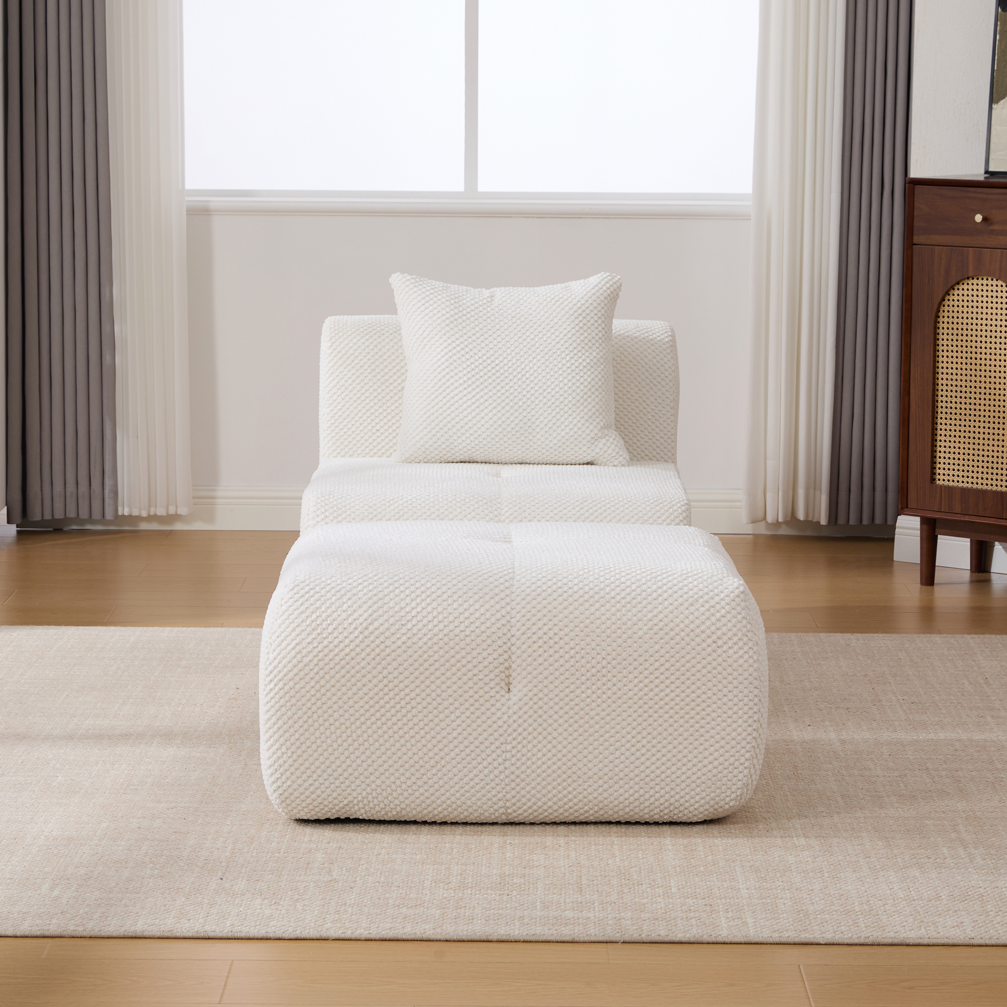 31" Modular Cloud Armless Accent Chair with Ottoman Set, Modern Boneless Deep Seat Single Sofa Soft Lounger with Footstool Throw Pillow for Living Room, Bedroom, Dorms, No Assembly Required, Ivory - Image 4
