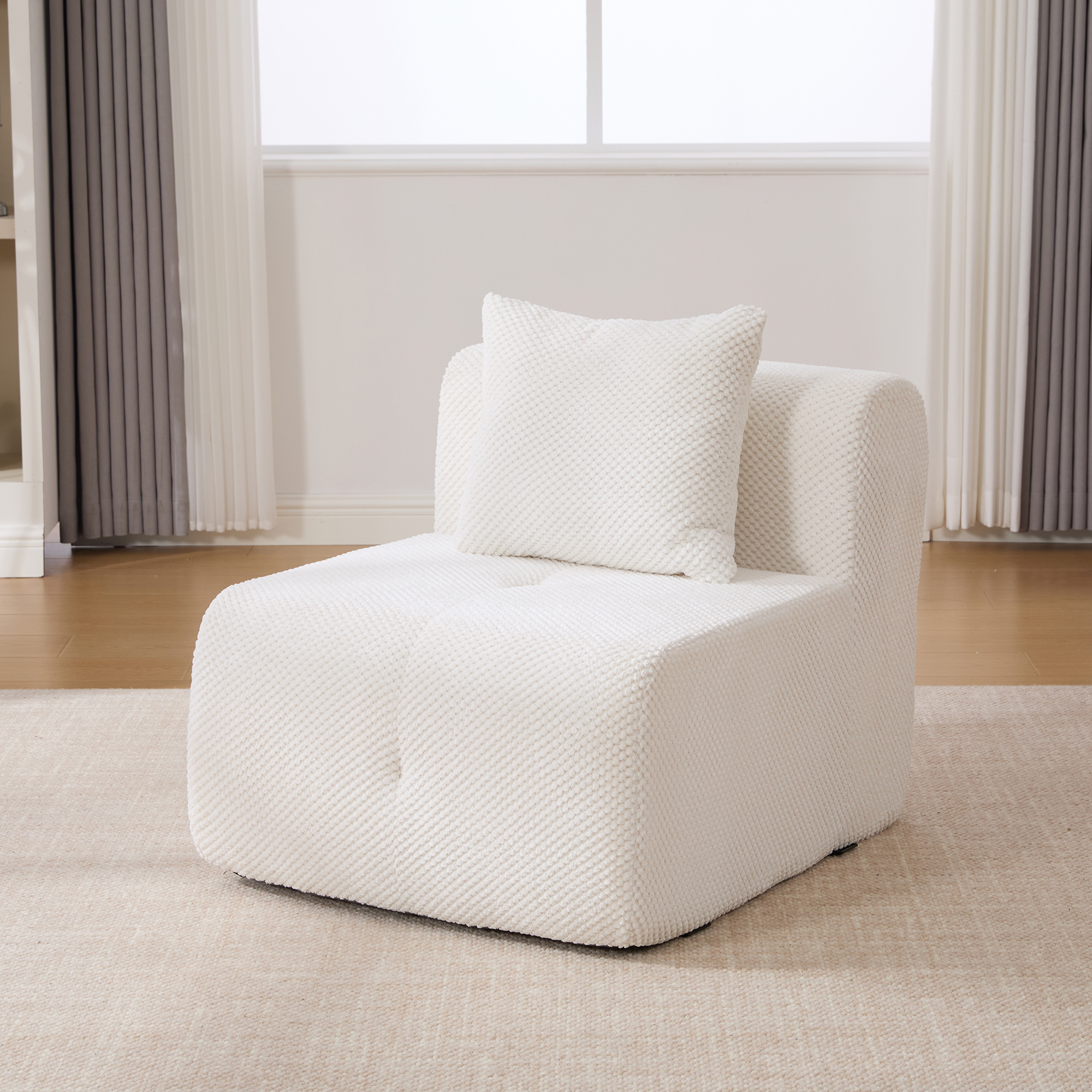 31" Modular Cloud Armless Accent Chair with Ottoman Set, Modern Boneless Deep Seat Single Sofa Soft Lounger with Footstool Throw Pillow for Living Room, Bedroom, Dorms, No Assembly Required, Ivory - Image 6