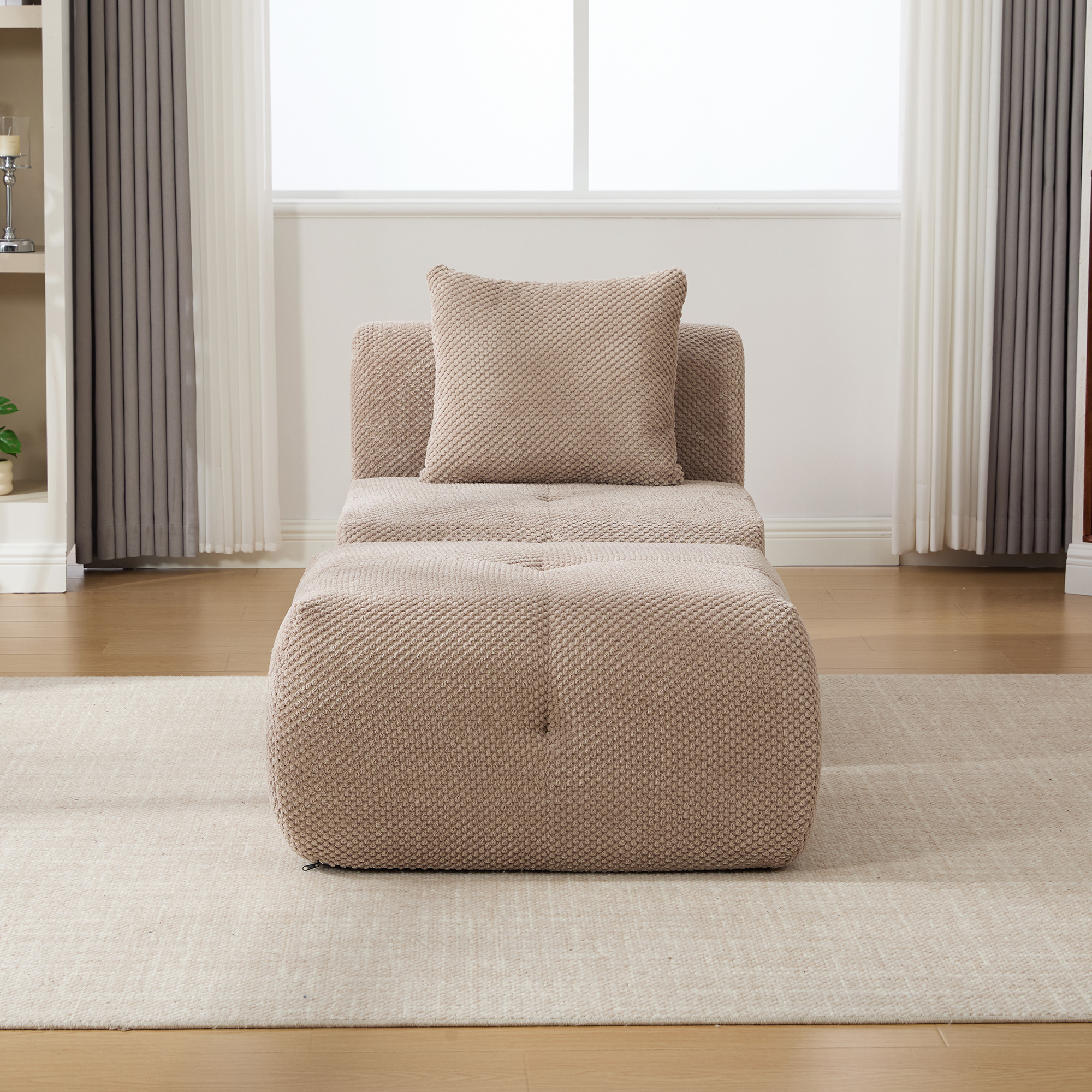 31" Modular Cloud Armless Accent Chair with Ottoman Set, Modern Boneless Deep Seat Single Sofa Soft Lounger with Footstool Throw Pillow for Living Room, Bedroom, Dorms, No Assembly Required, Taupe - Image 3